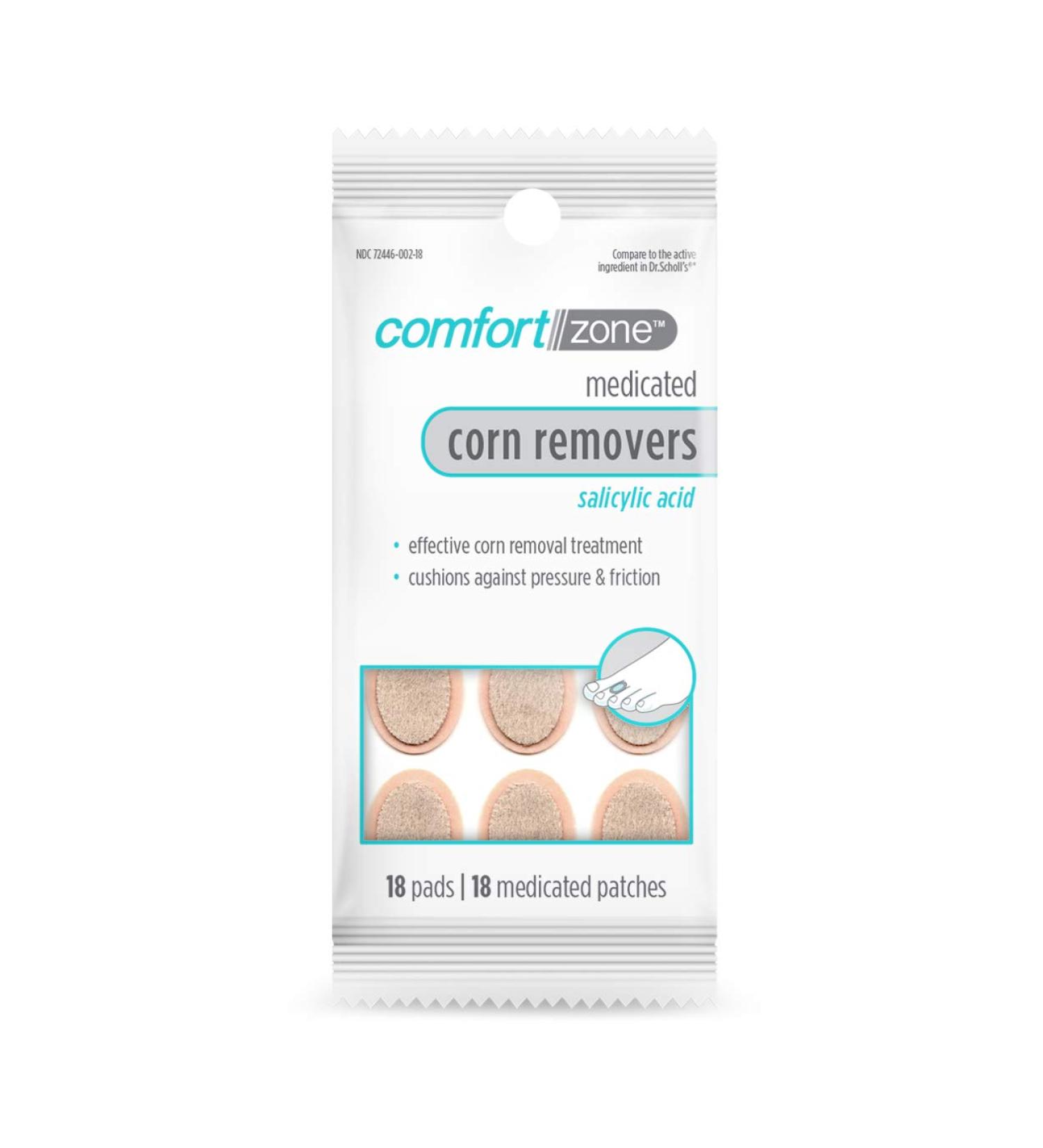 Comfort Zone Corn Removers Medicated Patches  Effective Corn Removal Pads with Salicylic Acid  18 Medicated Patches and 18 Protective Pads - Buy Online on GoSupps.com