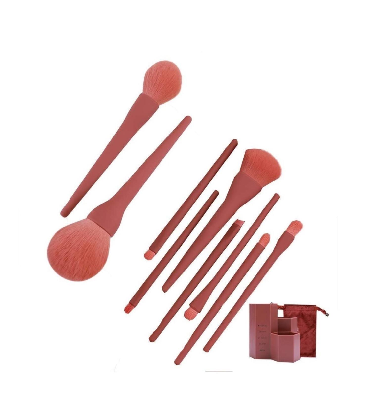 Makeup Brush Set Orange Makeup Brush Set 9 Sticks for Loose Powder Brush Blush Brush Foundation Brush Foundation Brush - Buy Online on GoSupps.com