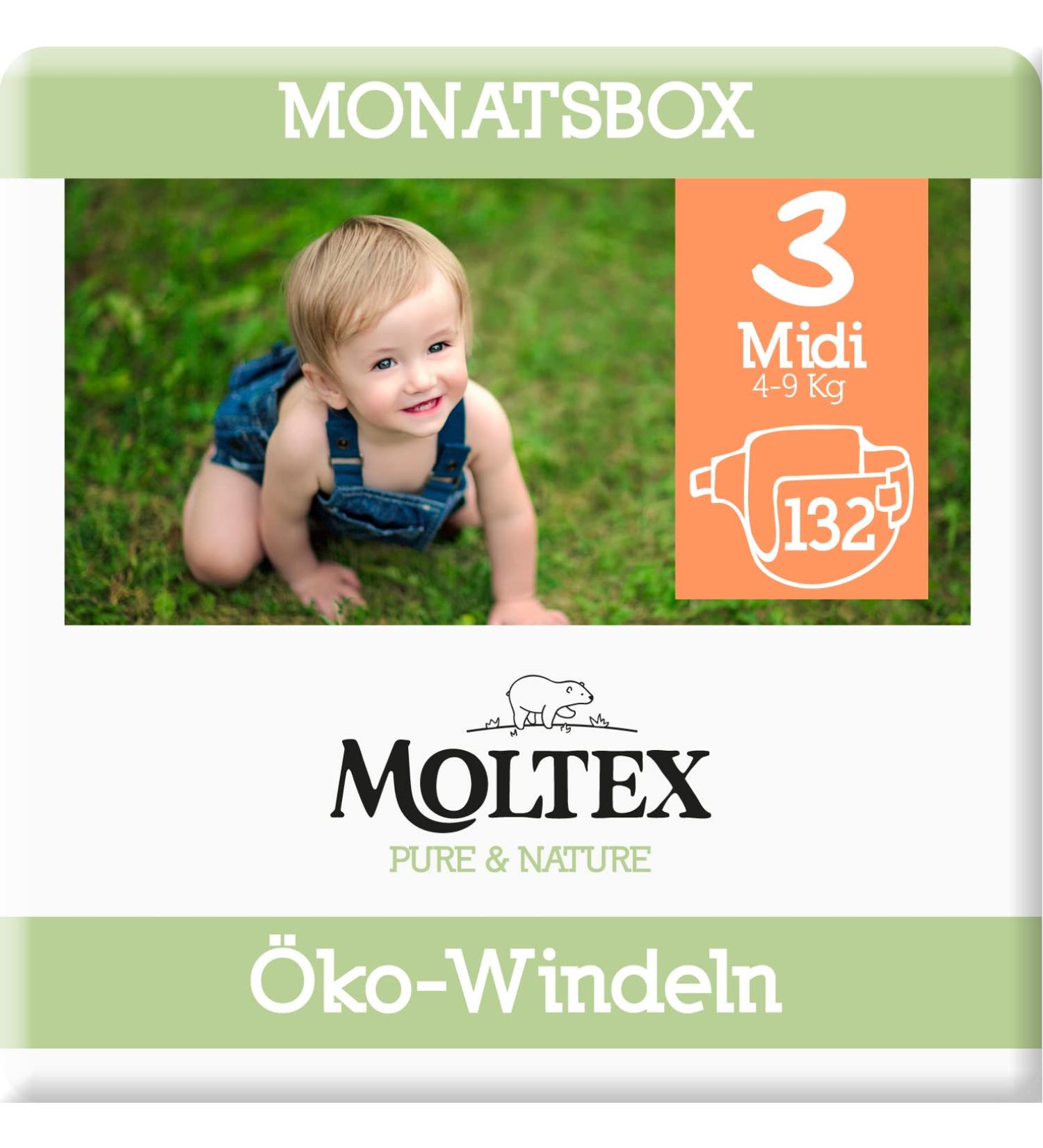 Buy Moltex Pure & Nature Eco Diapers Size 3 Midi - 132 Organic Diapers (4-10 kg) | Monthly Box | Eco-Friendly Shipping Worldwide - Buy Online on GoSupps.com