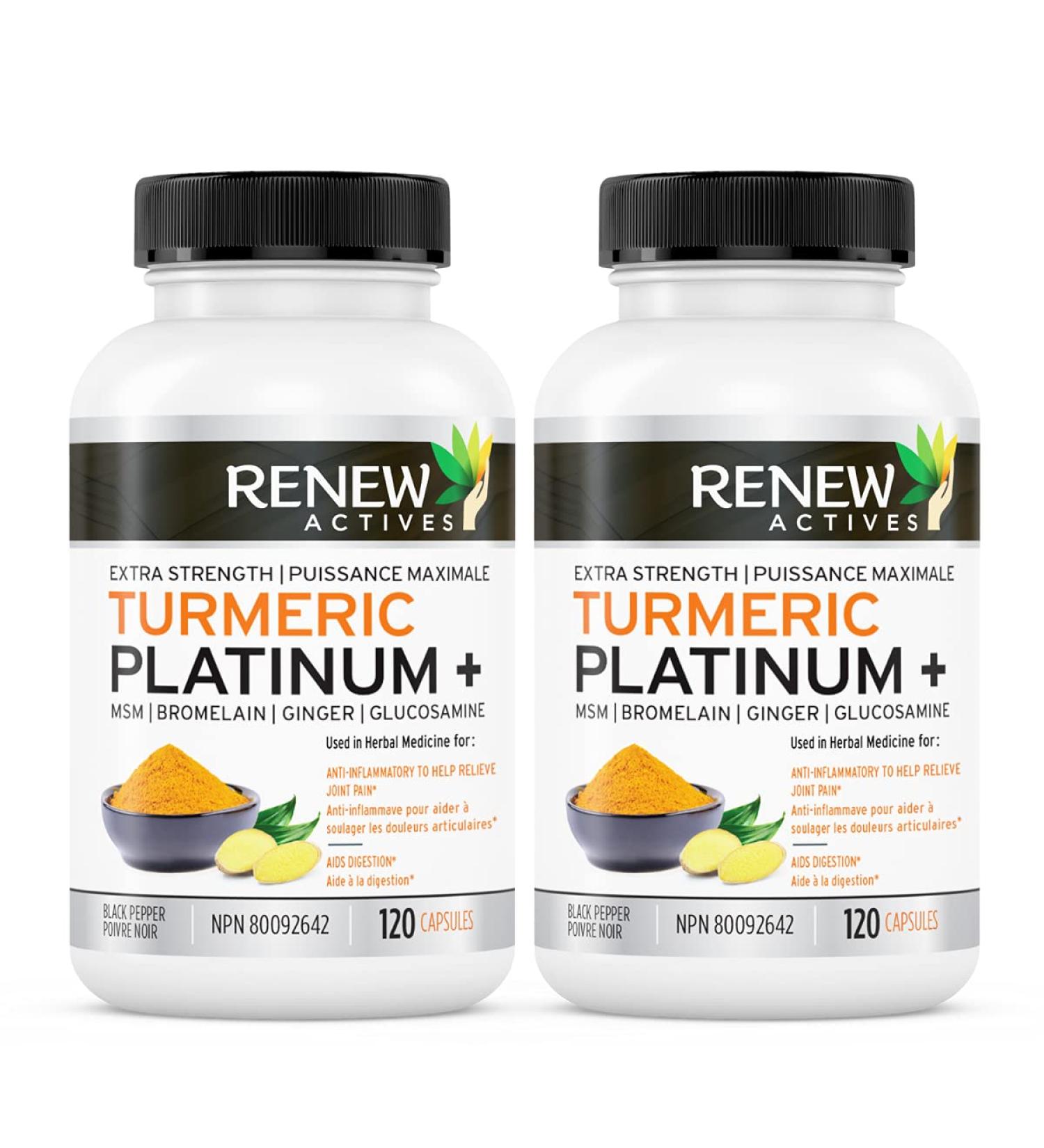 Renew Actives Turmeric Platinum with Black Pepper & Ginger - Antioxidant Source Liver Protectant & Digestive Health - Organic Extra Strength Formula 120 Capsules (2pk) 120 count (Pack of 2) - Buy Online on GoSupps.com