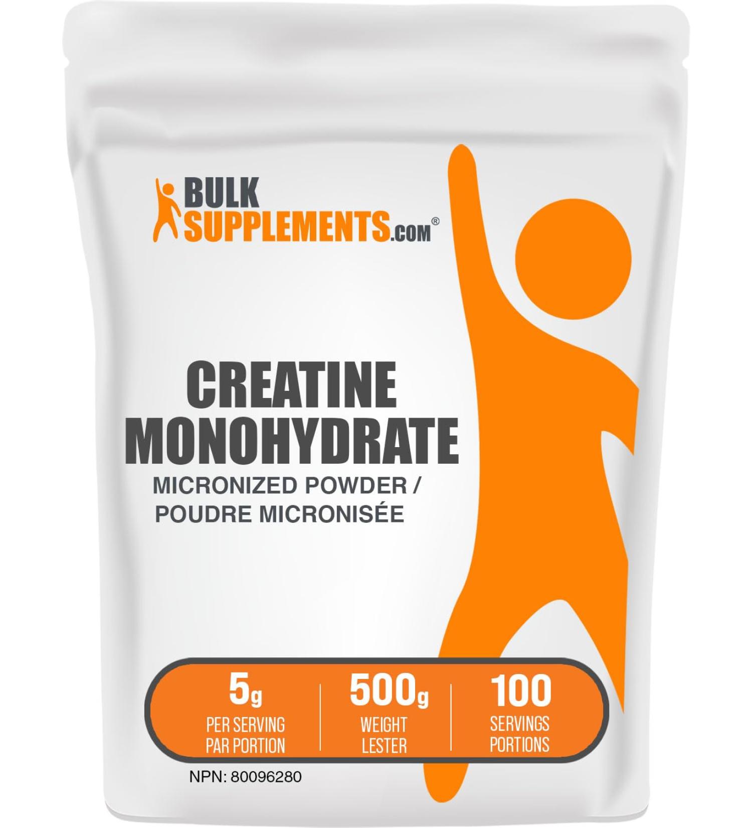 BulkSupplements.com Creatine Monohydrate Powder - Gluten Free 5g per Serving 500g (1.1 lbs) (Pack of 1) - Buy Online on GoSupps.com