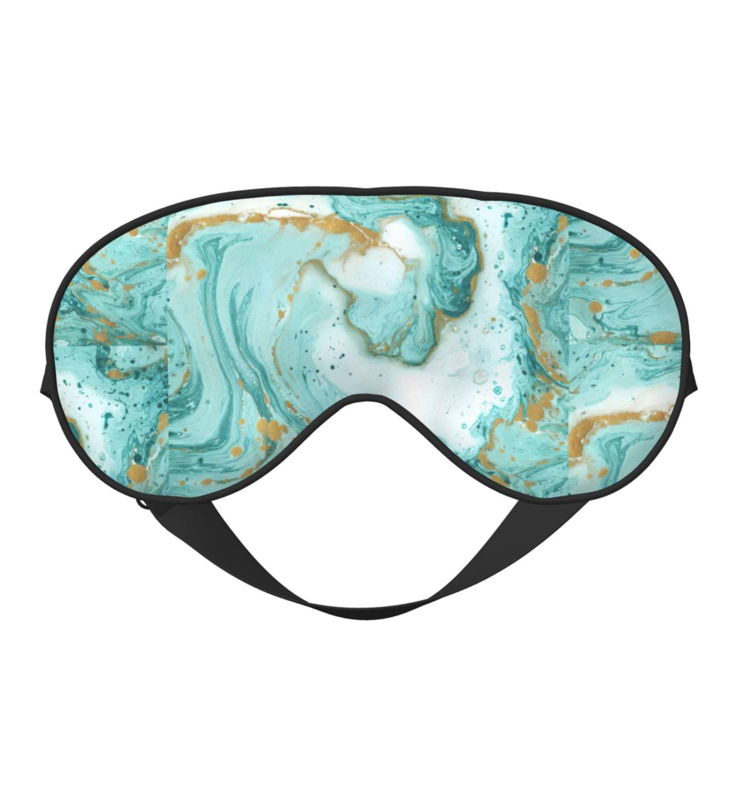 Turquoise Gold Marble Eye Mask | Unisex Blackout Sleep Mask with Adjustable Straps | Travel Eye Cover - 1 Count - Buy Online on GoSupps.com