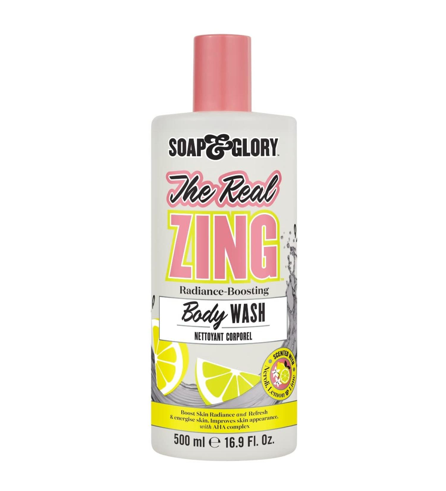 Soap & Glory The Real Zing Body Wash - Radiance Boosting & Hydrating Citrus Cleanser with AHAs (500ml) - Enhance Your Glow - Buy Online on GoSupps.com