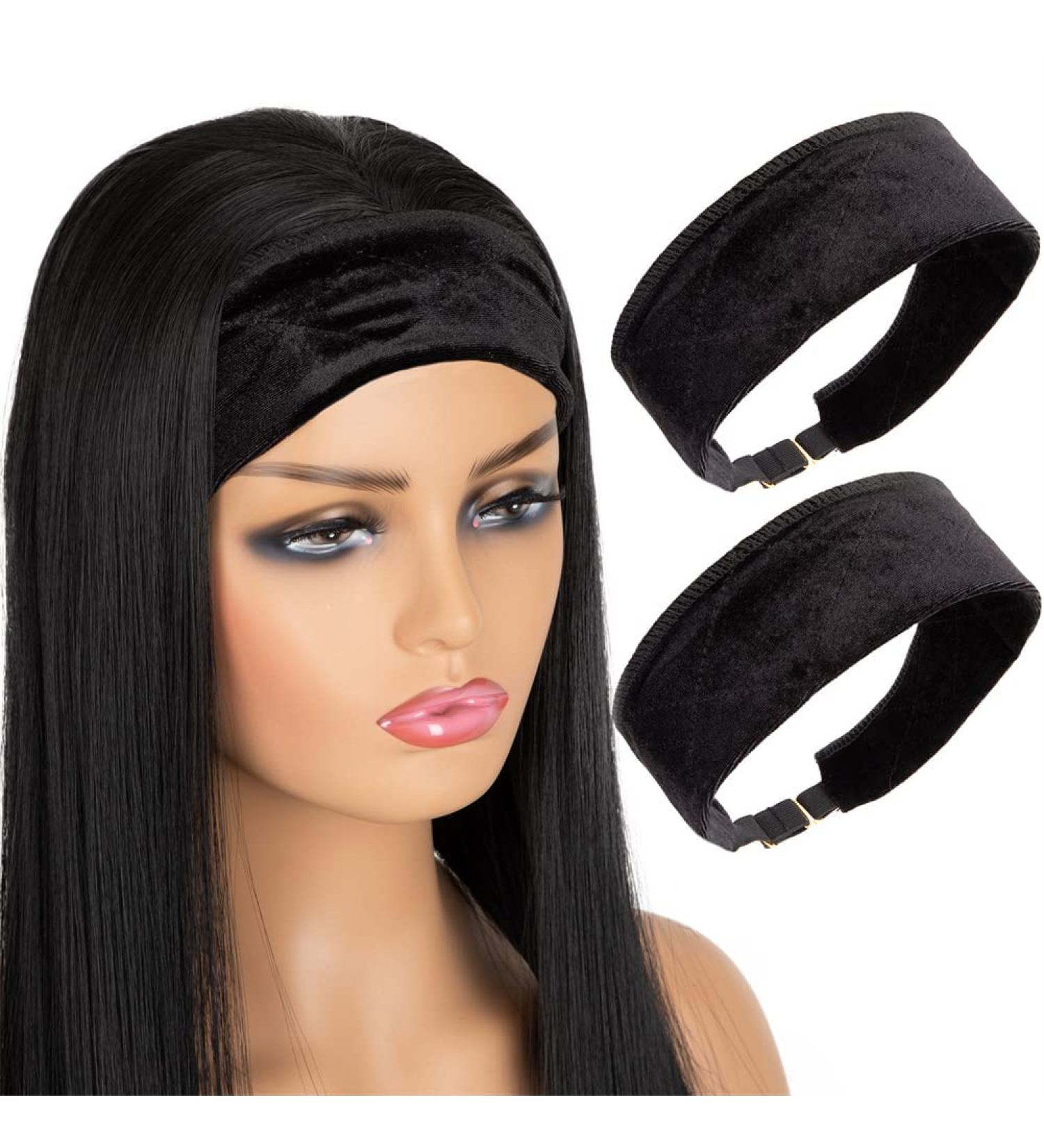 Ecojunmi Velvet Wig Headband 2 Pcs - Non-Slip Adjustable Hair Band (Black) - Buy Online on GoSupps.com