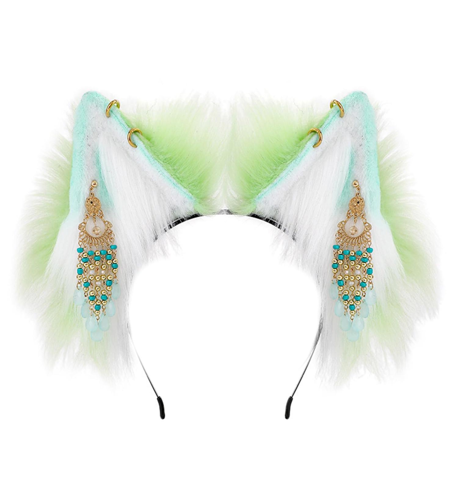 amangul Plush Ear Headband Retro Ethnic Tassels Pendant Hair Hoop Anime Cosplay Costume Halloween Party Hair Accessories - Buy Online on GoSupps.com