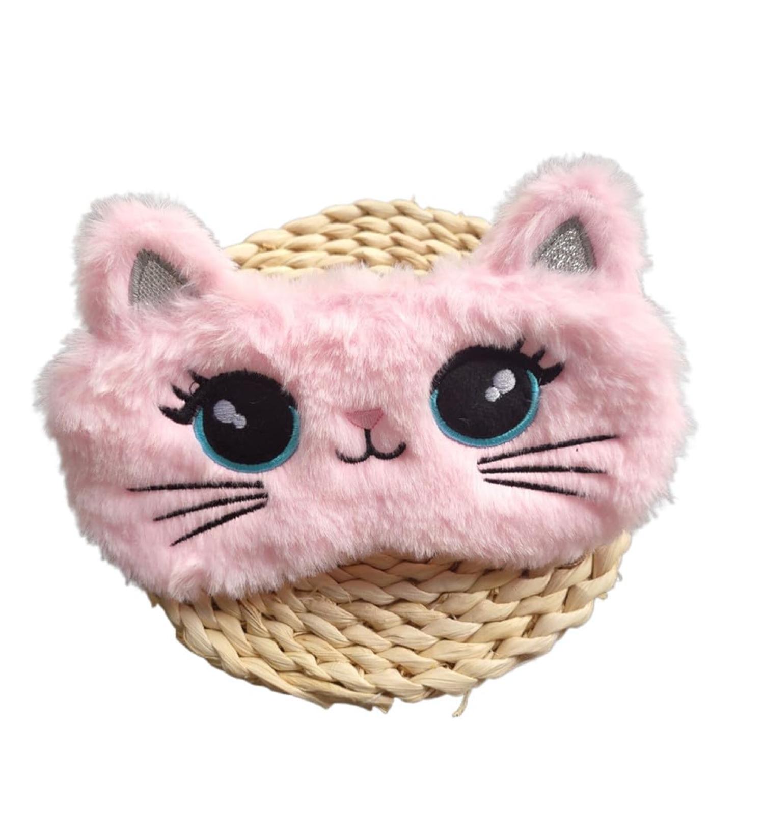 Cute Soft Plush Cat Sleeping Mask for Women & Girls | Funny Eye Cover Blindfold for Travel & Naps - Pink - Buy Online on GoSupps.com