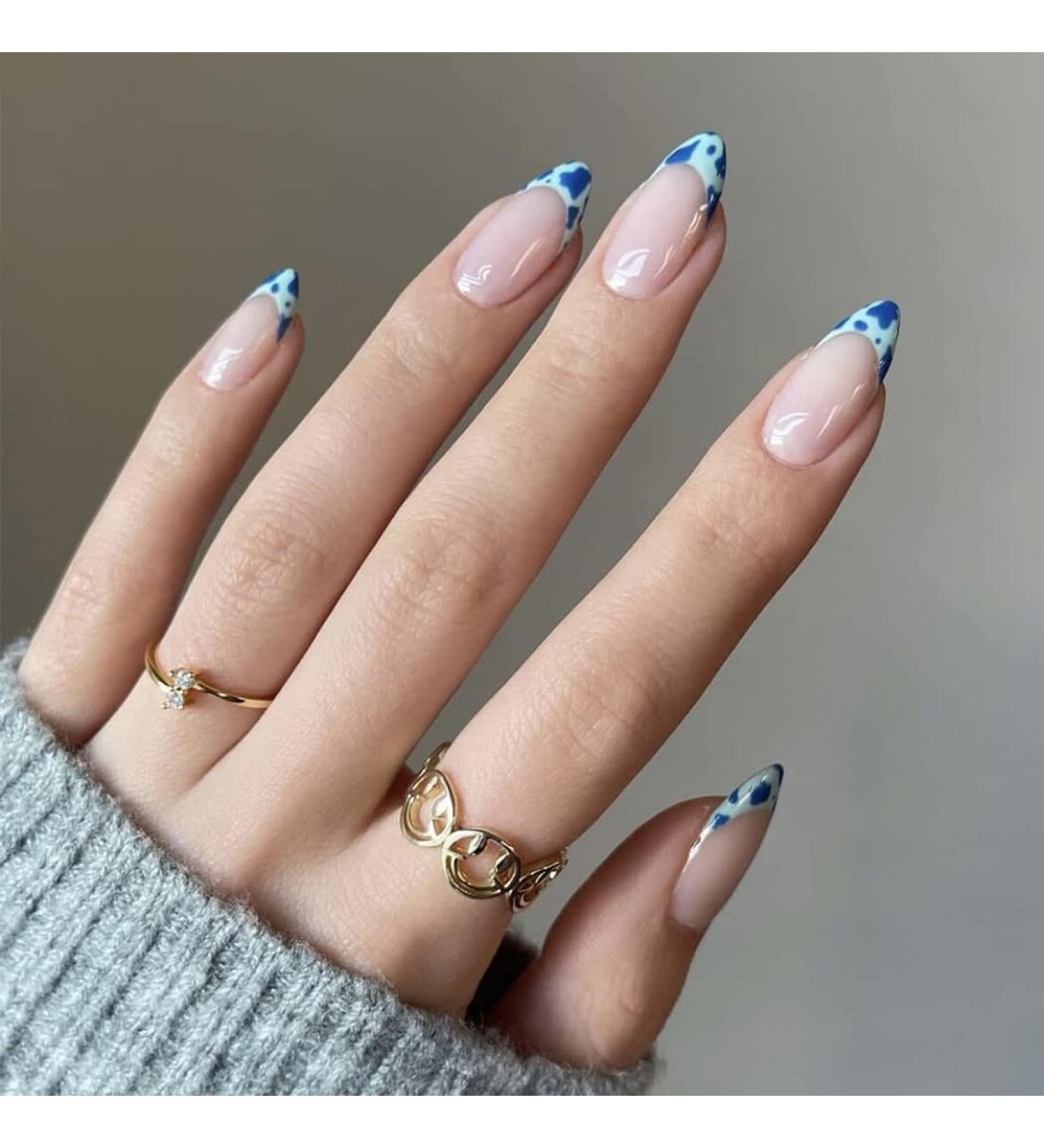 Sethexy Abstract Stiletto False Nails - Nude Pink & Blue Leopard 24pc Acrylic Press-On Nail Tips for Women & Girls - Buy Online on GoSupps.com
