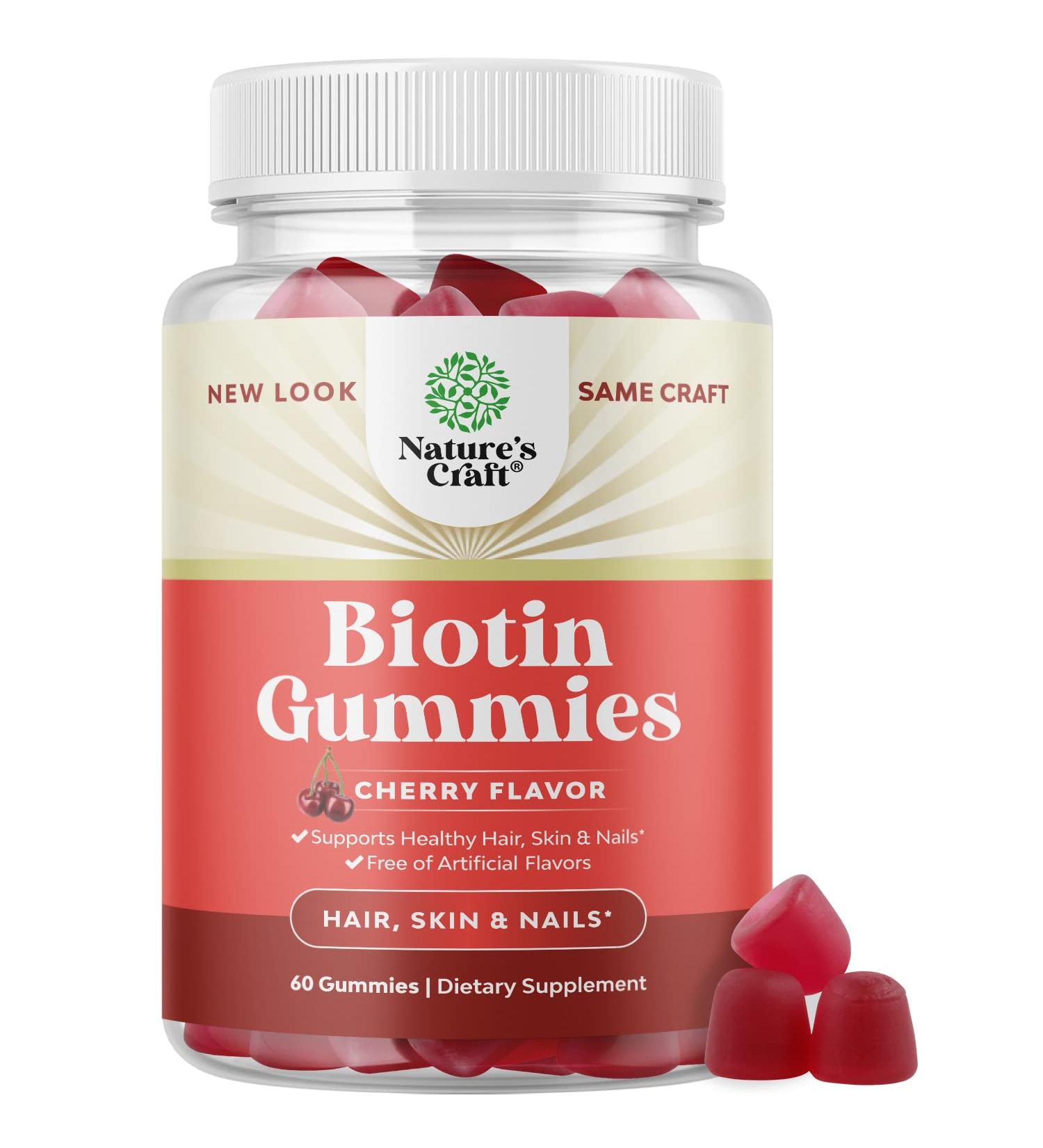 Biotin Gummies for Hair Growth - Hair, Skin, and Nails Vitamins for Women and Men - 5000mcg Biotin Hair Gummies with Pantothenic Acid - Buy Online on GoSupps.com