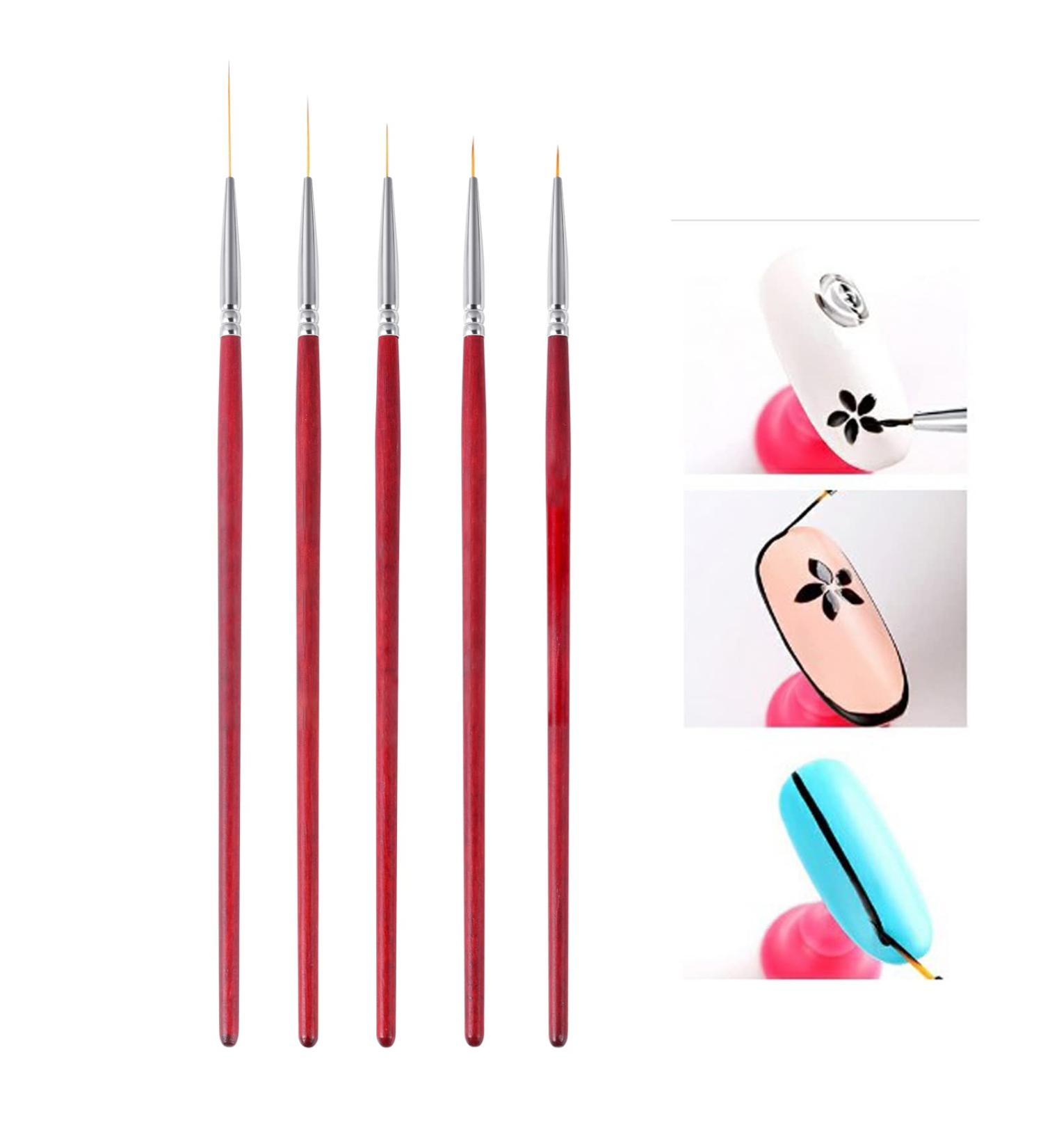 5 Pcs Professional Nail Art Liner Brushes Set - Painting, Design, Point Drill Drawing - Thin Brush Pen Kit 6/9/12/18/24mm - Buy Online on GoSupps.com
