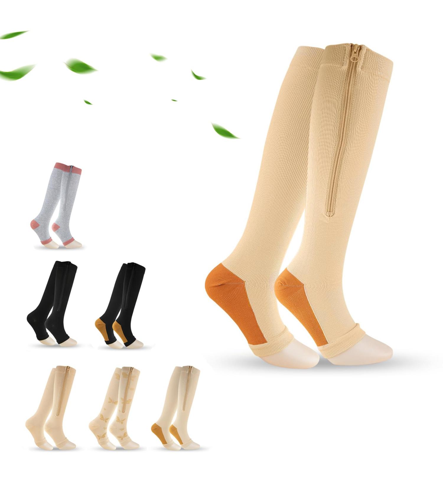 Buy Baronactive Toeless Zip Compression Socks for Women - S/M Beige | Enhance Circulation & Comfort - Buy Online on GoSupps.com