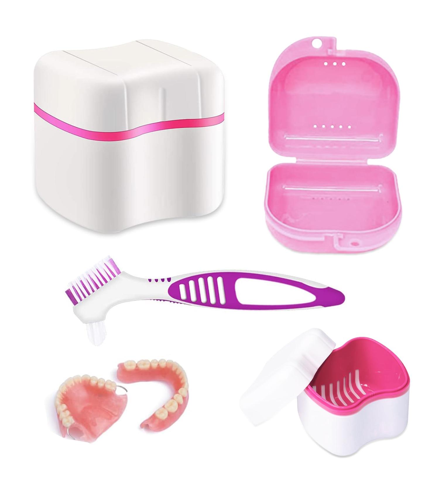 Buy Portable Denture Storage Box - Presses Container with Sieve for Travel | Red & Pink Prosthesis Cleaner - Buy Online on GoSupps.com