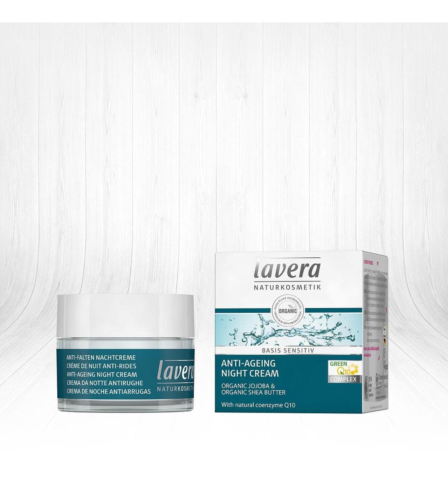 Lavera Natural Anti-Aging Night Cream For Sensitive Skin - Lightweight Fast-Absorbing - Softer Smoother Soothed and Younger Complexion (1.6 oz)