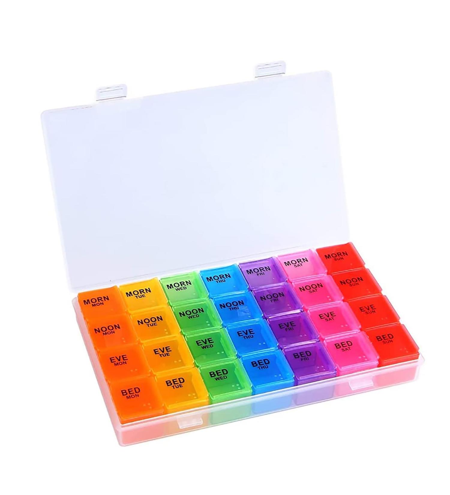 Daily Pill Organizer Box - 7 Compartments for Vitamins & Medication Transparent Top Small & Large Sizes Blue - Buy Online on GoSupps.com