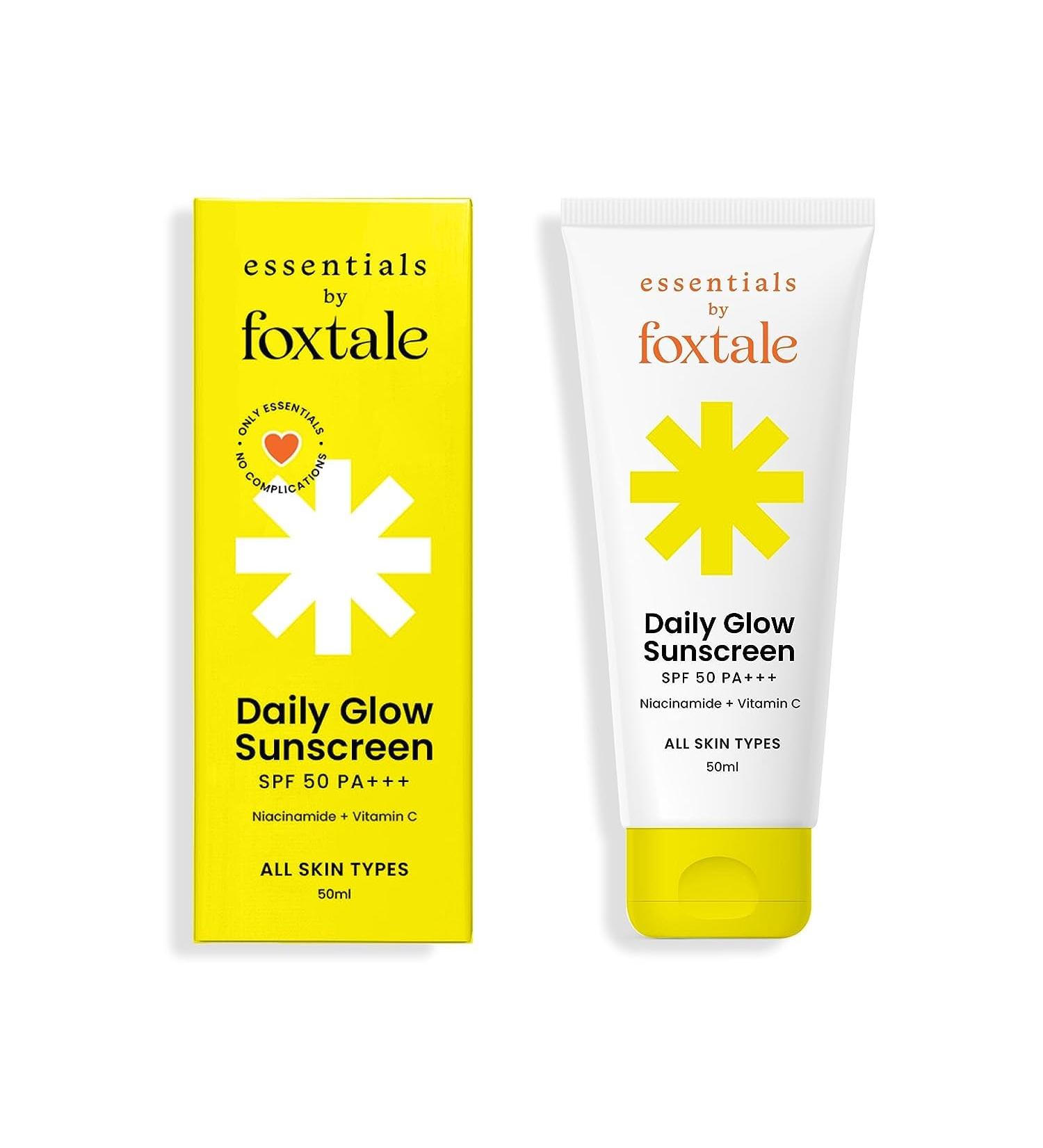 Essentials Daily Glow Sunscreen SPF 50 PA+++ | Vitamin C & Niacinamide | No White Cast Non-Greasy Anti-Tan | For Men & Women - 50 ml - Buy Online on GoSupps.com