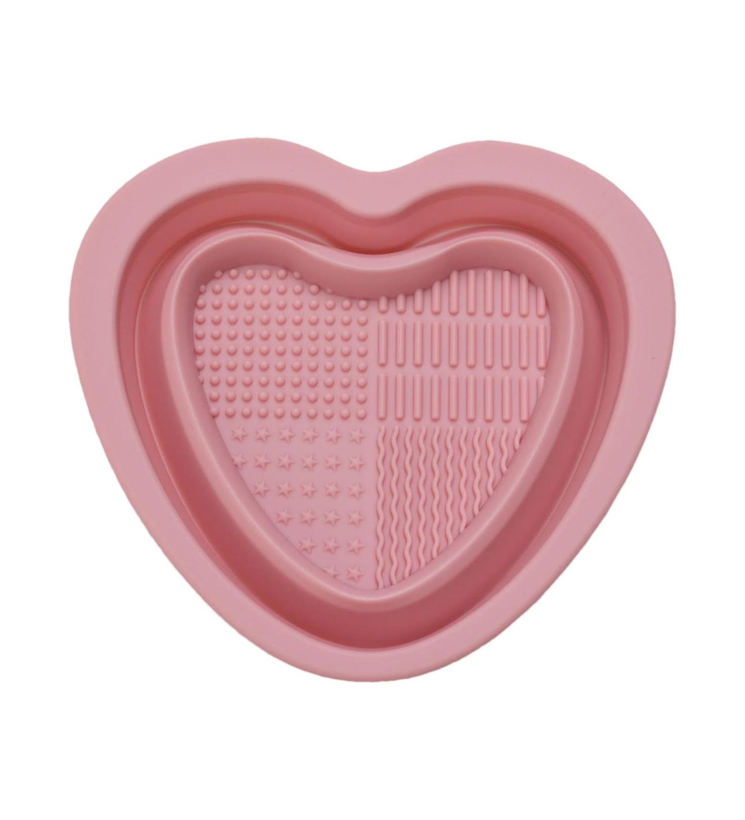 Yianyal Foldable Makeup Brush Cleaning Bowl Heart Shape Silicone Make up Brush Cleaner | Portable Washing Tool for Brushes Sponges Brush Cleaning Pad pink - Buy Online on GoSupps.com