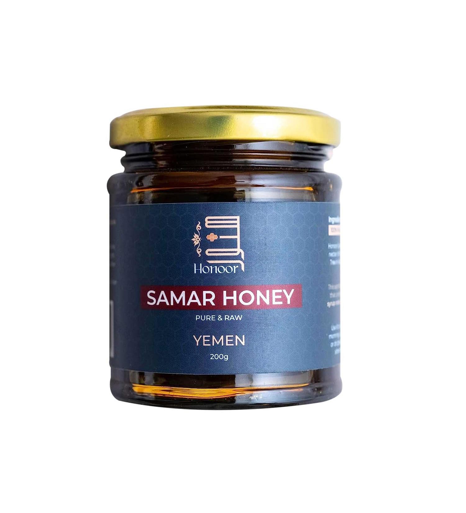 Honoor Yemeni Samar Honey | Natural Unfiltered Unheated Pure Honey 200 Grams | Unpasteurised Raw Honey Luxury Honey in a Glass Jar (1) - Buy Online on GoSupps.com