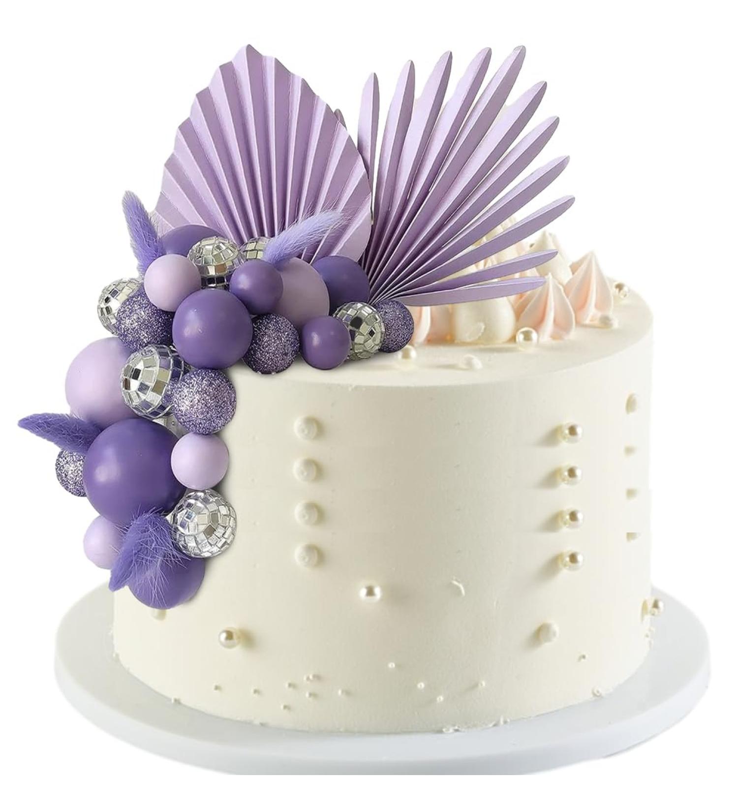 34 Pcs Purple Balls Cake Toppers Baking Ornament Palm Leaves Cake Decorations For Birthday Wedding Baby Shower Party Supplies - Buy Online on GoSupps.com