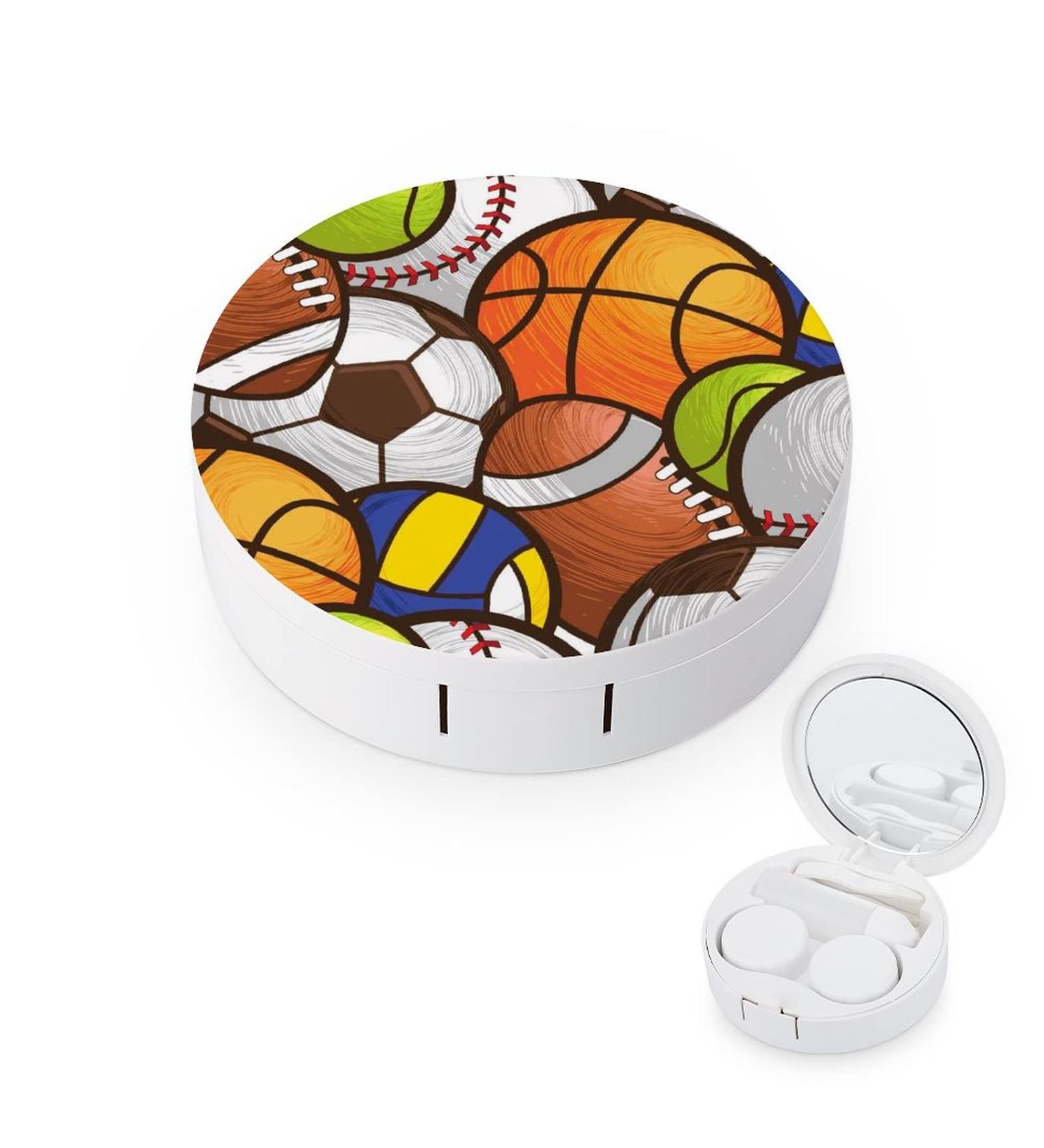 Nudquio Basketball American Football Soccer Volleyball Baseball Round Case For Contact Lens Kit Storage Box with Mirror Printed - Buy Online on GoSupps.com