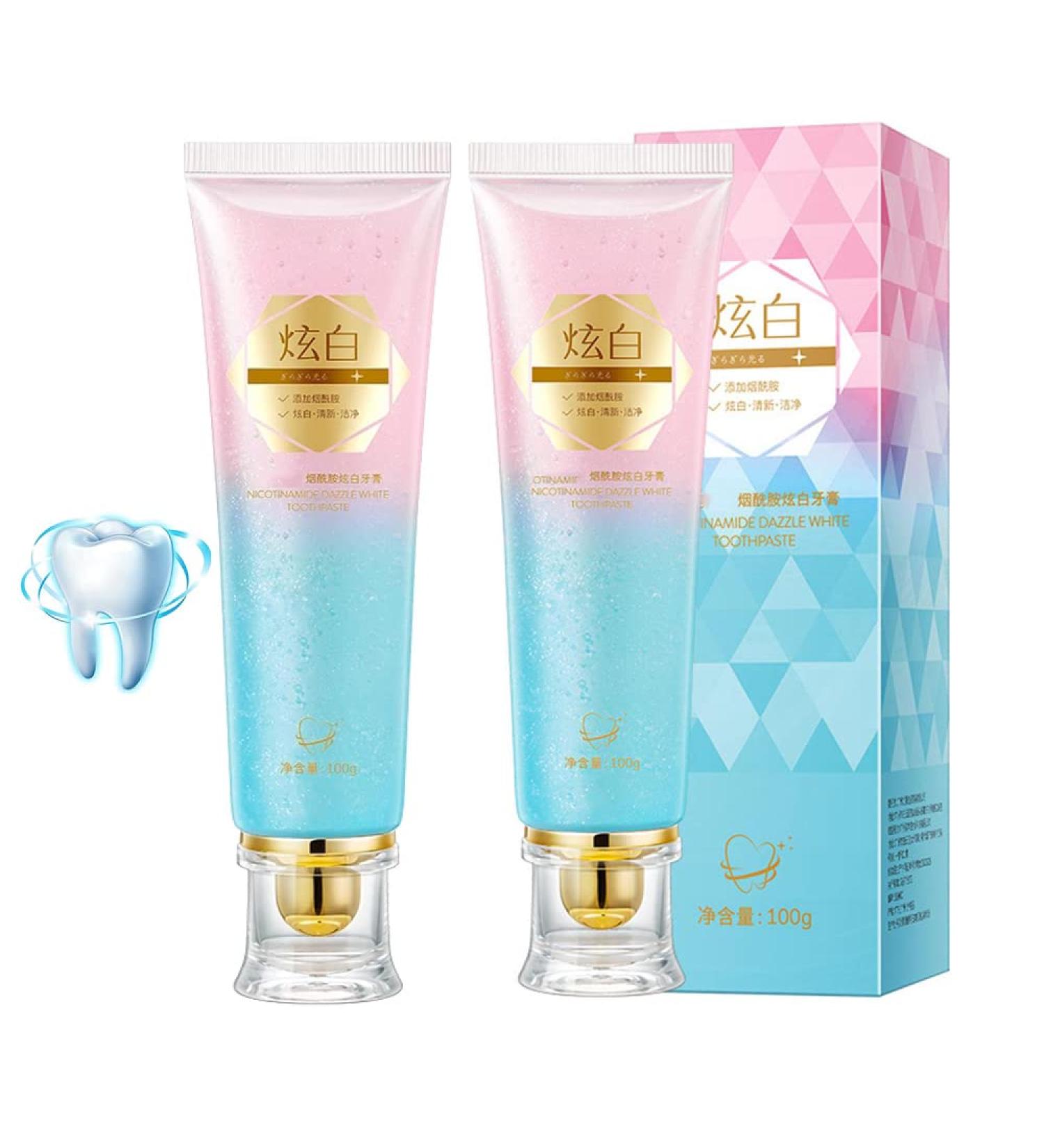 100g Dazzling White Toothpaste Fresh Breath Nicotinamide Dazzling White Toothpaste Remove Smoke Stains Oral Hygiene Effective Cleaning Remove Yellow Teeth (2Pcs) - Buy Online on GoSupps.com