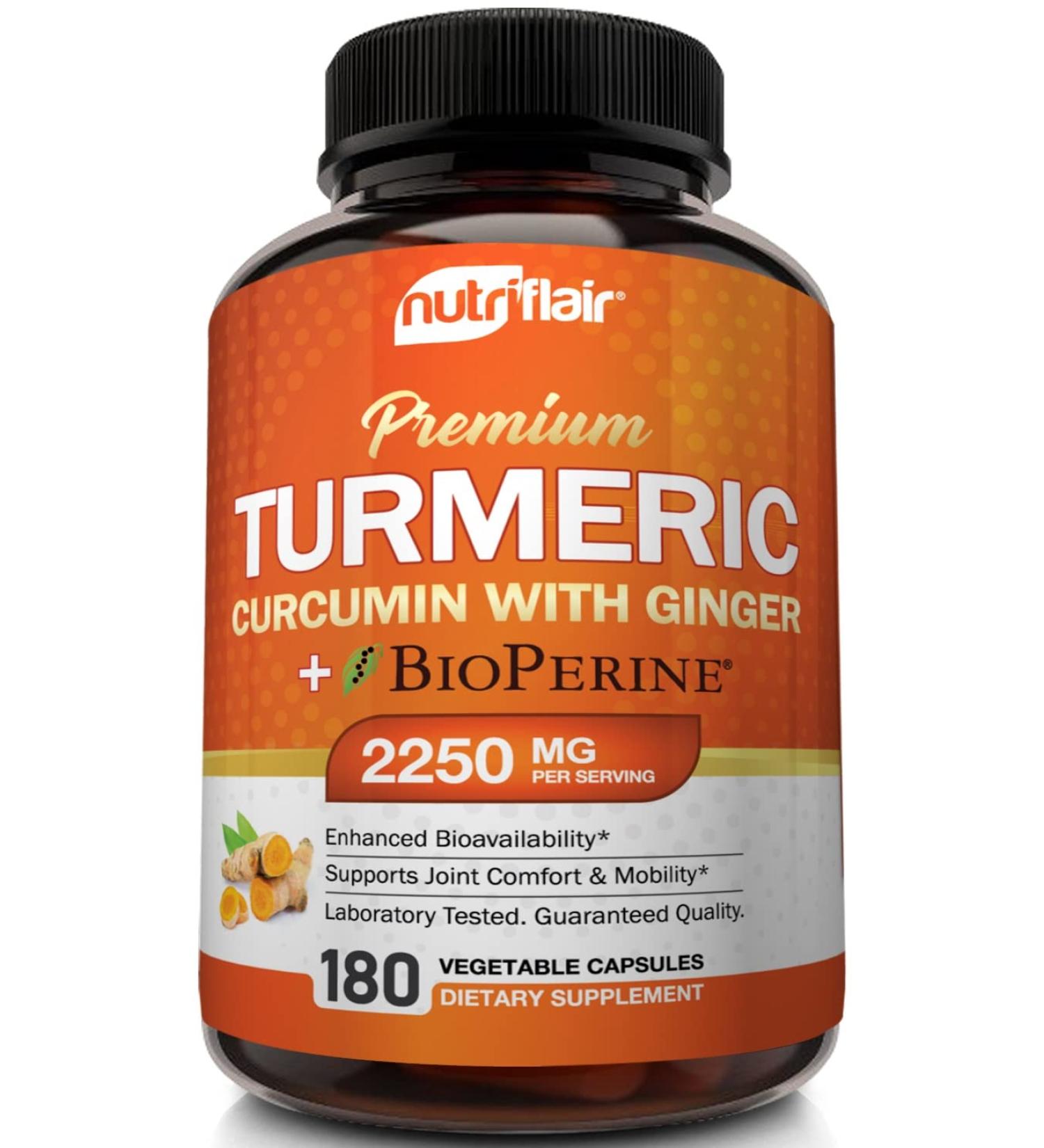 Turmeric Curcumin with Ginger, BioPerine & Black Pepper Supplement - 100% Natural Anti-Inflammatory Antioxidant - 180 Capsules, Non-GMO Vegan Formula with Maximum Potency - Buy Online on GoSupps.com