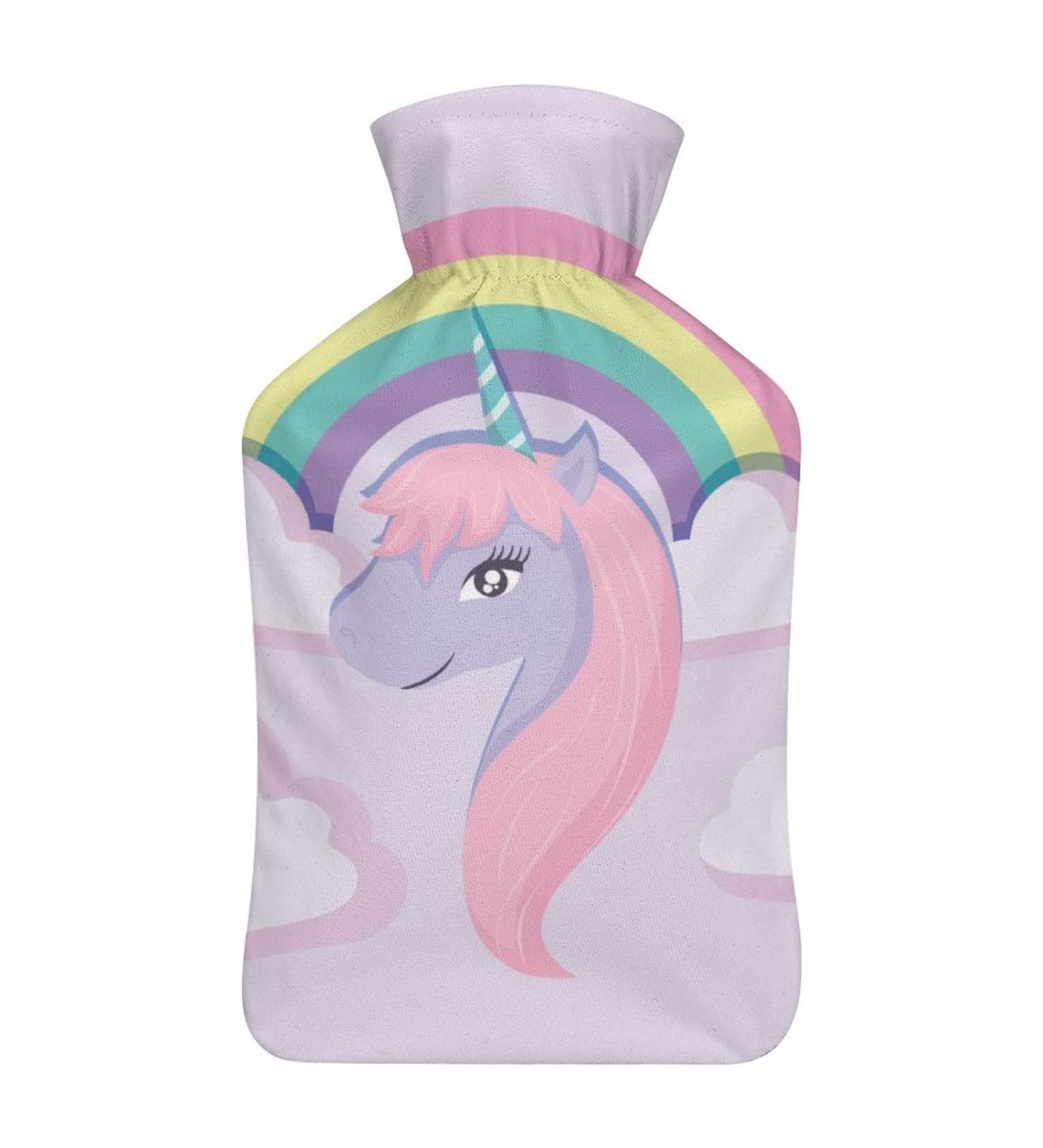 Rainbow Unicorn Hot Water Bottle with Plush Cover - Hand Warmer for Adults & Kids - 26.5x15.3cm | International Shipping Available - Buy Online on GoSupps.com