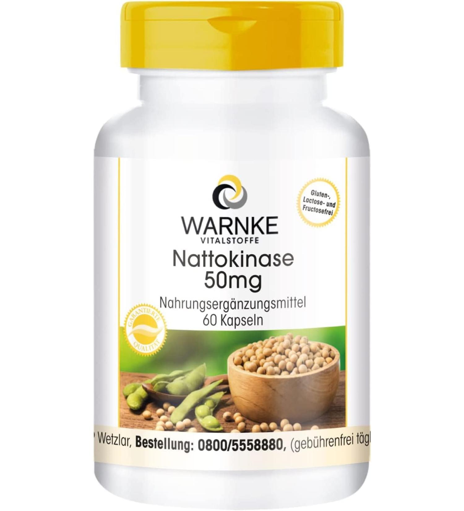Nattokinase Capsules 50mg - 2000 FU Daily - 60 Capsules | Warnke Vitalstoffe - Premium German Pharmacy Quality for Heart Health - Buy Online on GoSupps.com