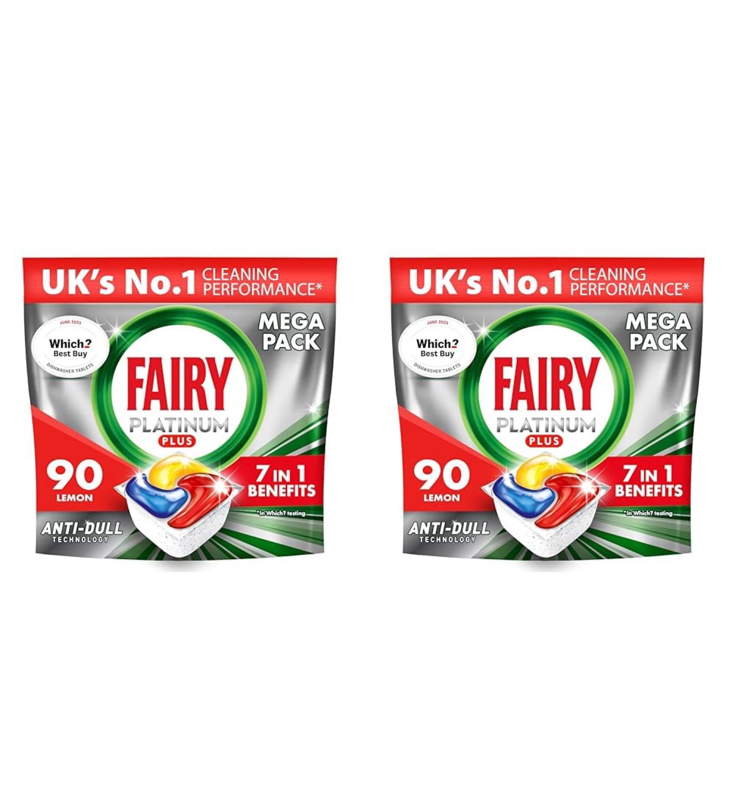 Fairy Platinum Plus All-In-1 Dishwasher Tablets Lemon 90 Tablets (5x18) Our Best Cleaning For A Clean Like New Removes Dullness & Prevents Limescale (Pack of 2) - Buy Online on GoSupps.com