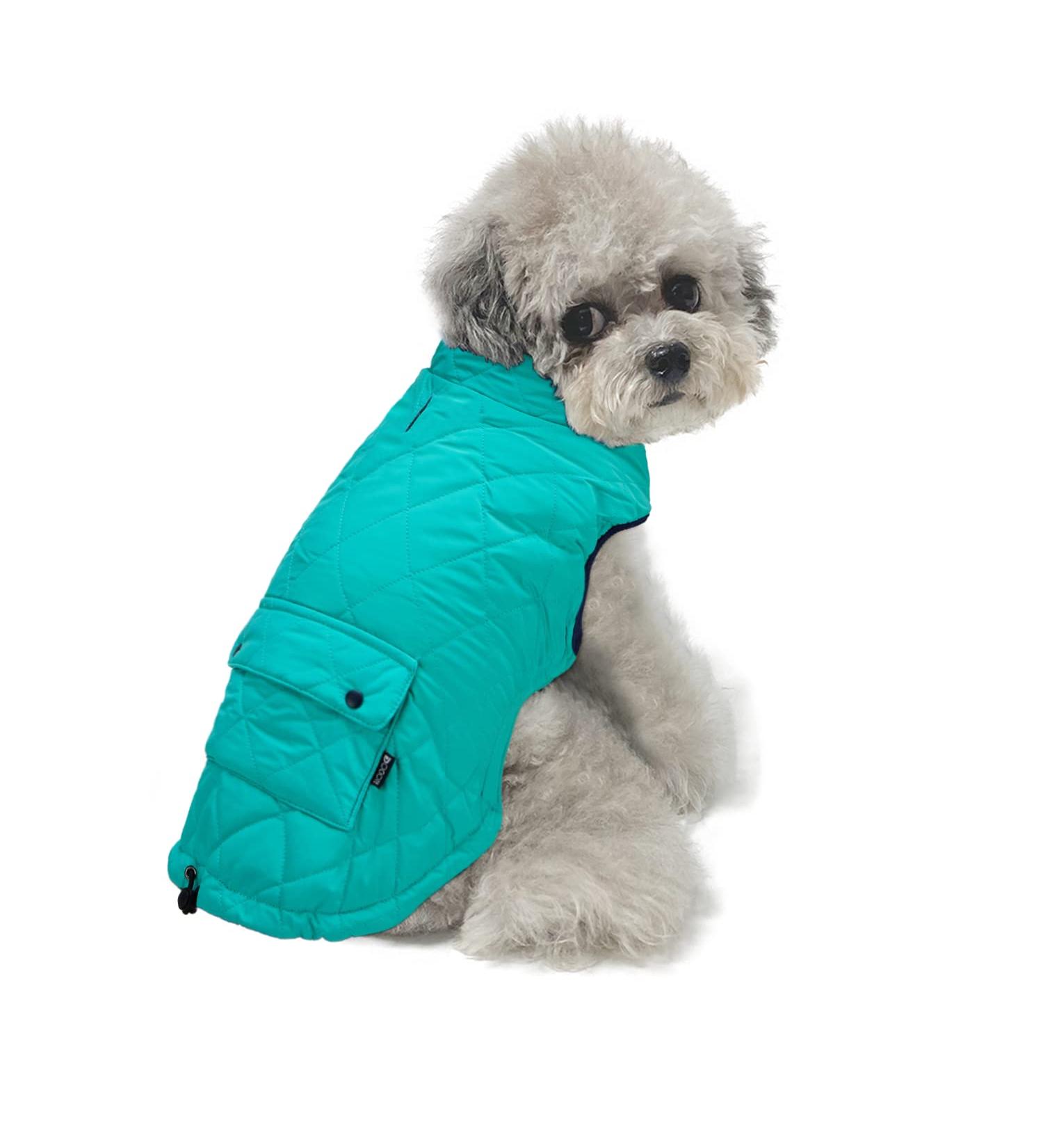 Docio XL Turquoise Dog Winter Coat - Padded Jacket with Crawl Bag for Small Dogs - Buy Online on GoSupps.com