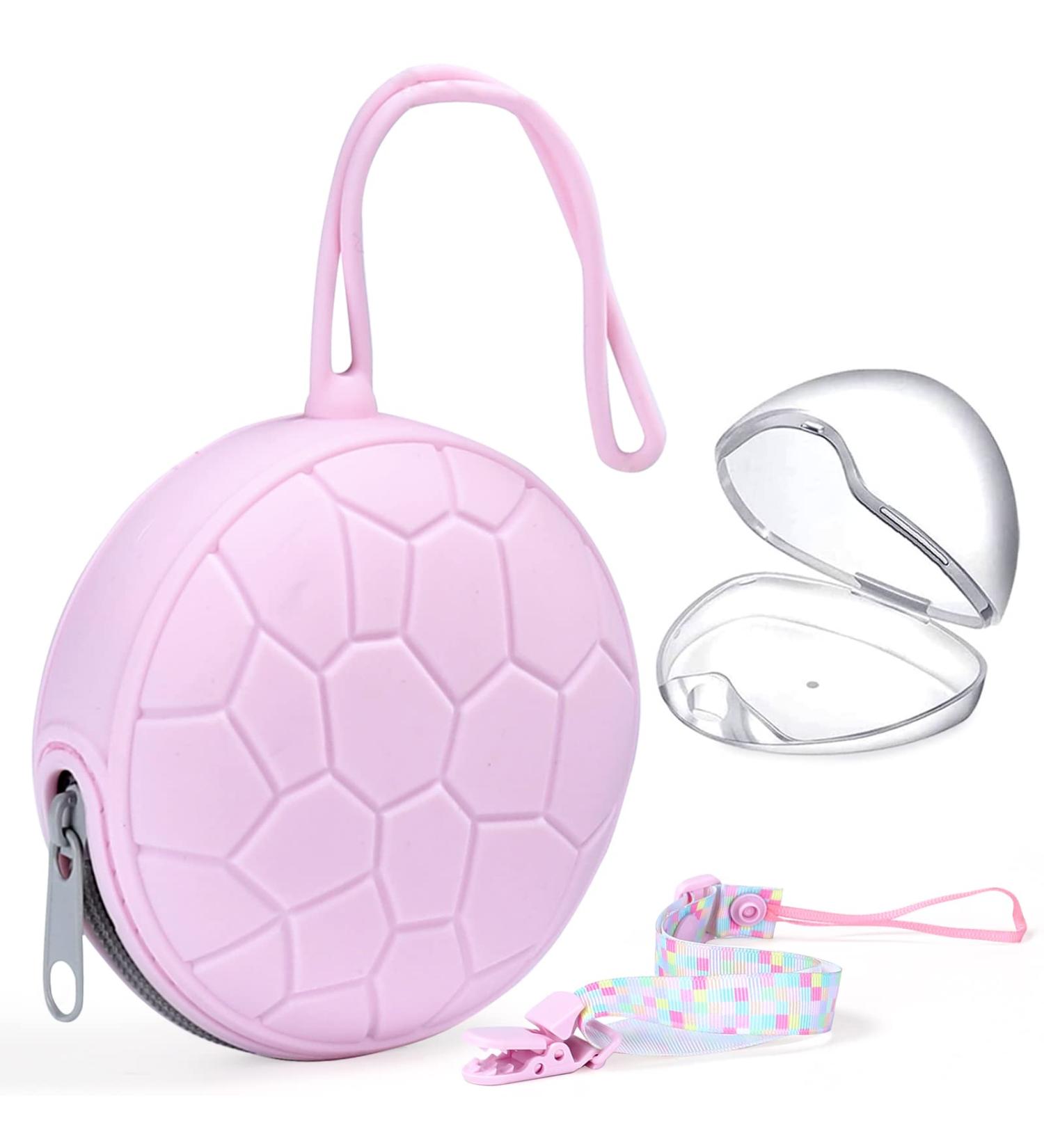 Orzbow Pink Silicone Pacifier Box - BPA-Free Pacifier Bag & Chain for 2 Pacifiers - Travel & Home Pacifier Holder - Buy Online on GoSupps.com