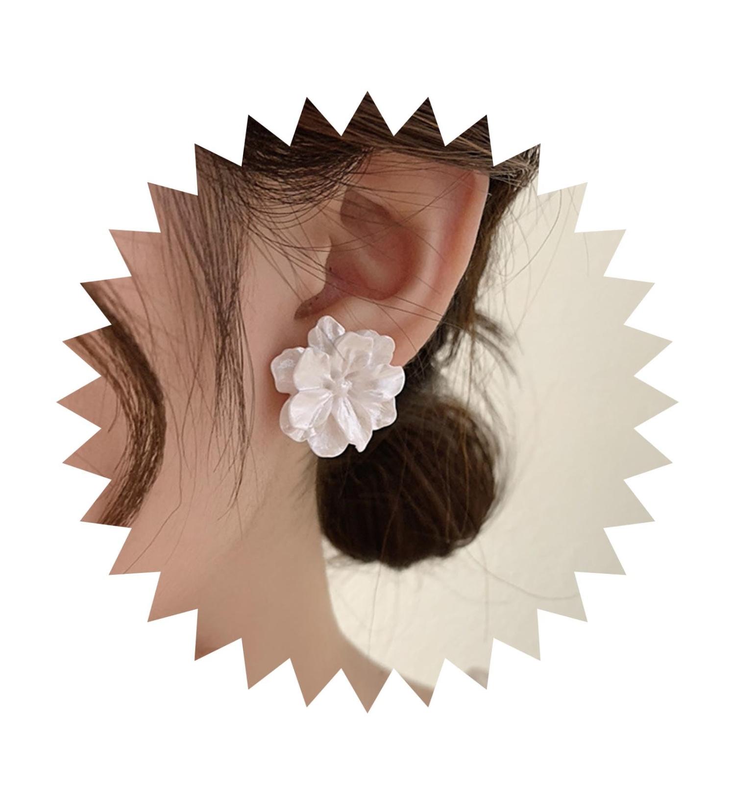 YienDoo Large White Flower Earrings | Vintage Floral Petal Studs for Weddings & Proms - Buy Online on GoSupps.com