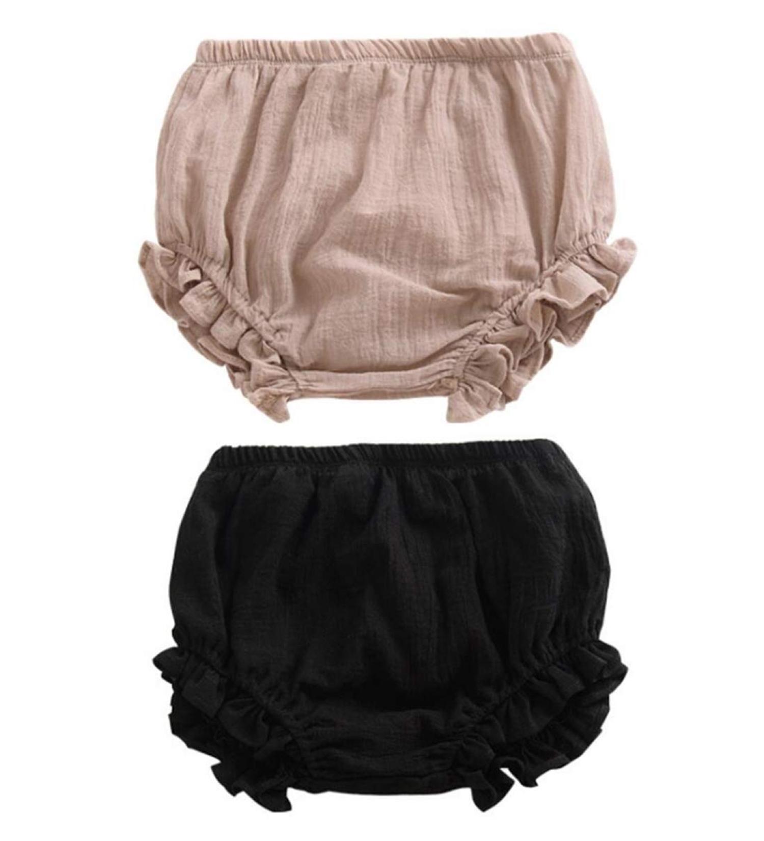 AYIYO Unisex Linen Bloomer Shorts 2Pcs for Newborn Baby Girls Boys | Diaper Cover | 3-9 Months | Khaki+Black - Buy Online on GoSupps.com
