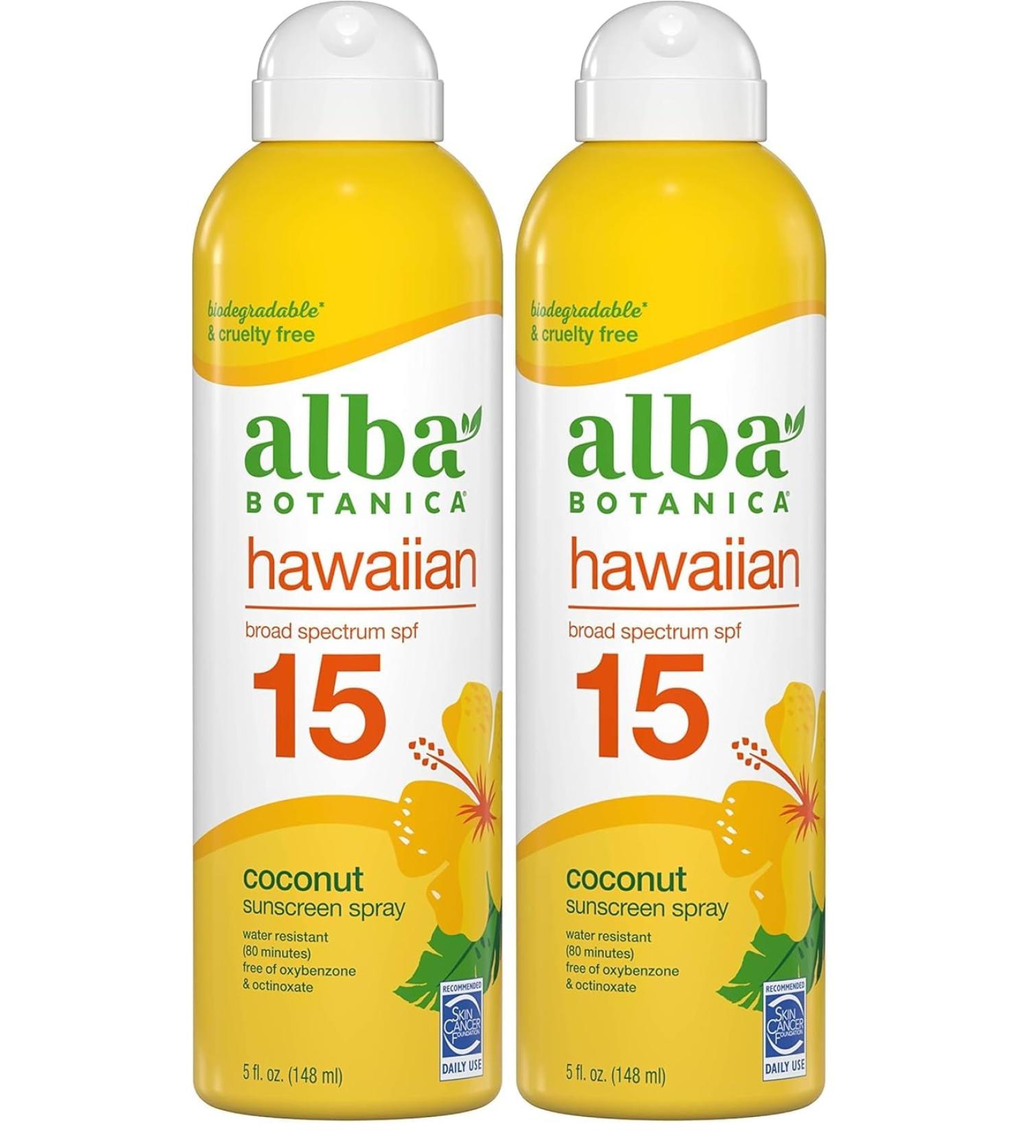 Alba-Botanica's Sunscreen Spray for Face and Body Broad Spectrum SPF 15 Sunscreen Hawaiian Coconut Water Resistant and Biodegradable 5 fl. oz. Bottle (Pack of 2) - Buy Online on GoSupps.com
