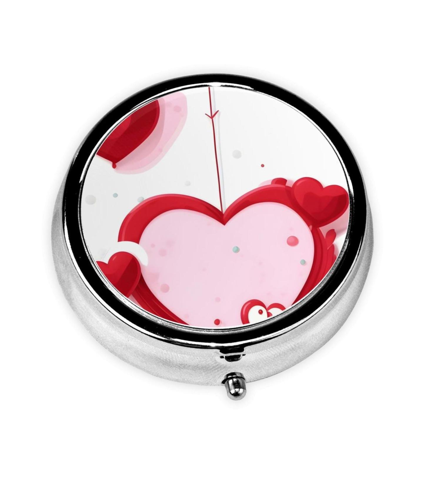 Little Red Heart Round Pill Box - 3 Compartment Portable Organizer for Travel & Purse - Ideal for On-the-Go Medication Storage - Buy Online on GoSupps.com