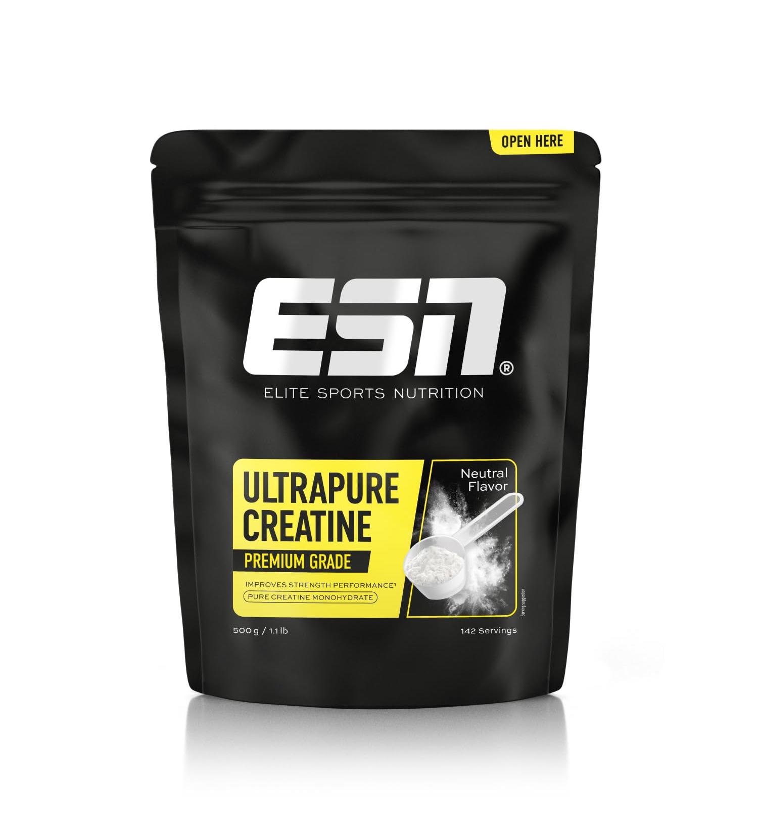 ESN Ultrapure Creatine Monohydrate 500 g / 1.1 lbs Creatine Powder 142 Servings - Vegan - Muscle Building and Recovery Supplement Made in Germany Laboratory Tested 142 Servings (Pack of 1) - Buy Online on GoSupps.com