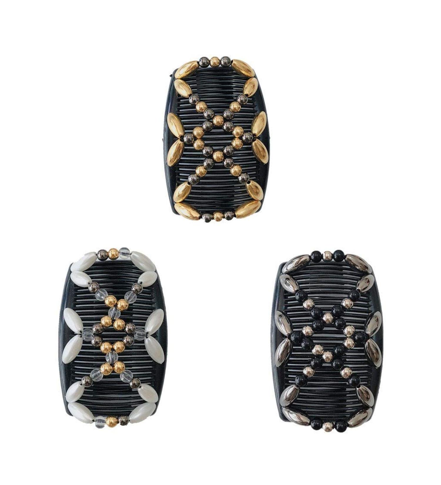 Lovef 3Pcs Comb Hair Clips for Women and Girls - Stylish Tribal Design in White, Black, and Gold - Fashionable Hair Accessories for Easy Dos - Buy Online on GoSupps.com