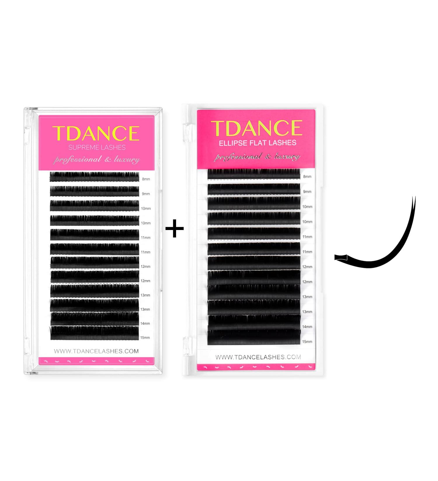 TDANCE Premium D Curl Eyelash Extensions 0.05mm + Ellipse Flat Lashes 0.15 D Curl 8-15mm - Mixed Lengths - Buy Online on GoSupps.com