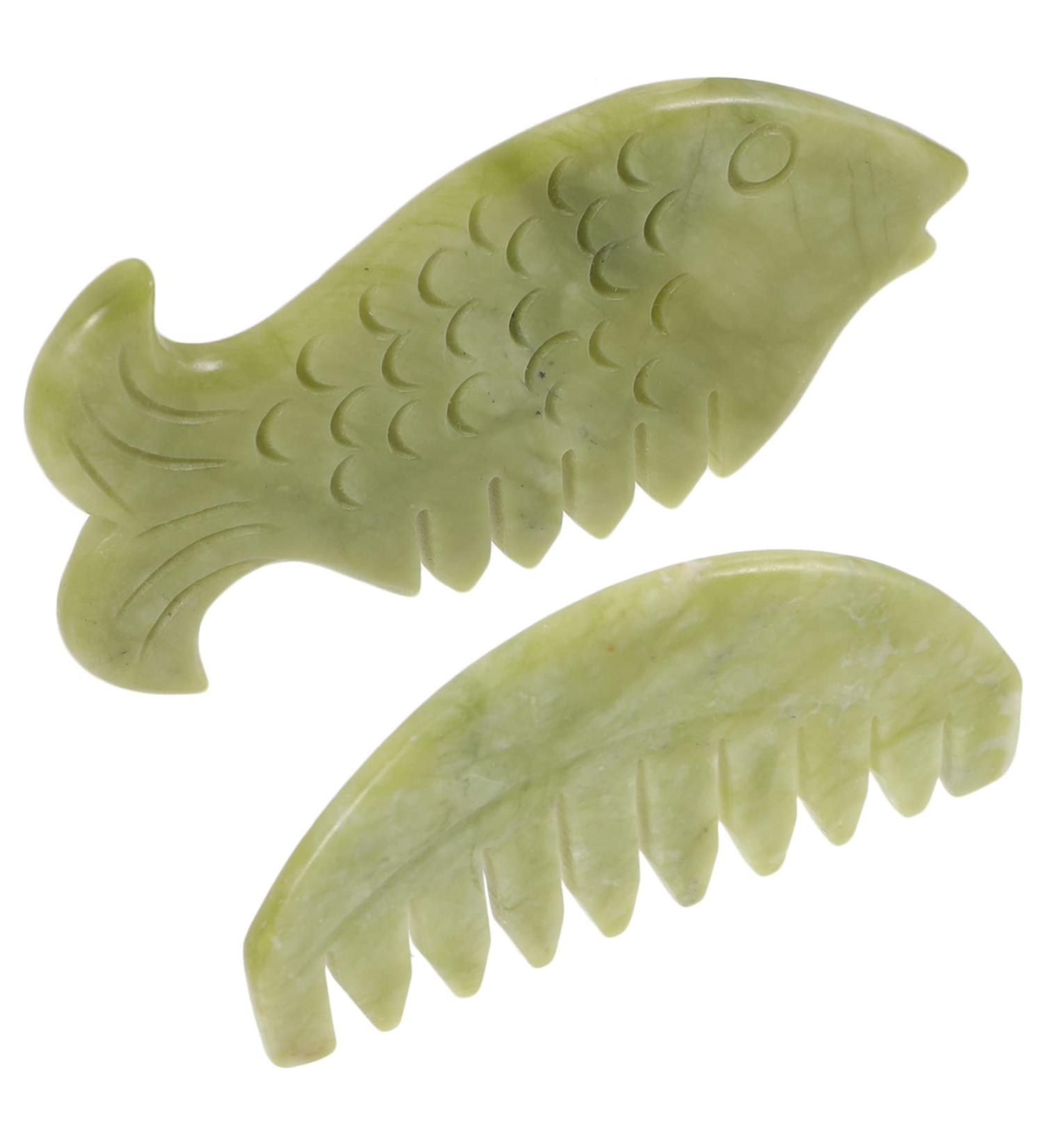 Plafope 2-Piece Jade Gua Sha & Massage Comb Set - Face & Scalp Massagers for Relaxation & Skin Care - Buy Online on GoSupps.com