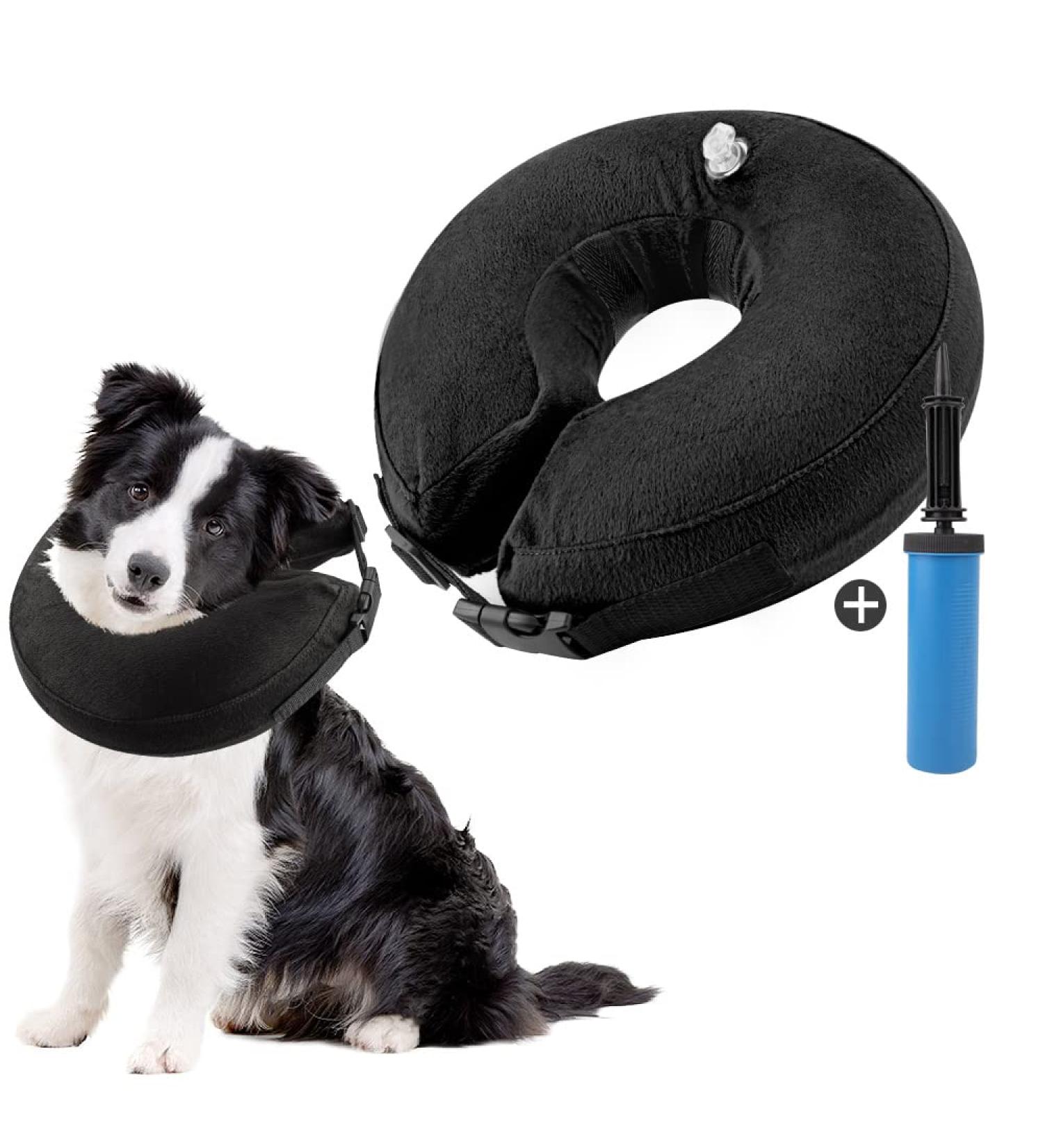 NASJAC Inflatable Dog & Cat Collar | Adjustable Leak-Proof Design | Quick Lock Comfort | Post-Op Wound Protection - Black - Buy Online on GoSupps.com