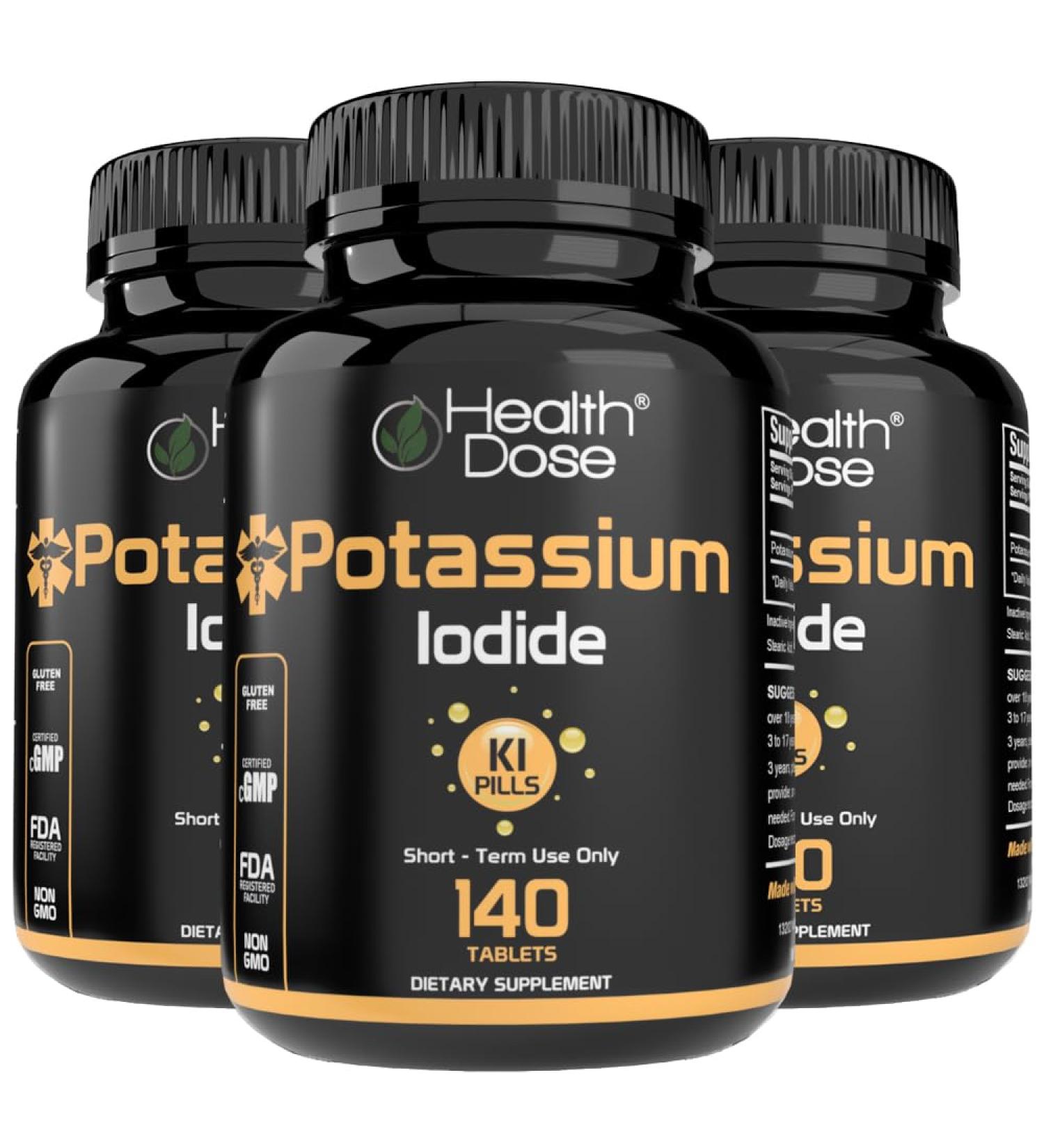 Health Dose Potassium + Iodide (KI) Tablets 130mg 140 Tablets for Thyroid Support Cellular Metabolism & Electrolyte Balance Non-GMO Gluten-Free GMP Certified Pack of 3 - Buy Online on GoSupps.com