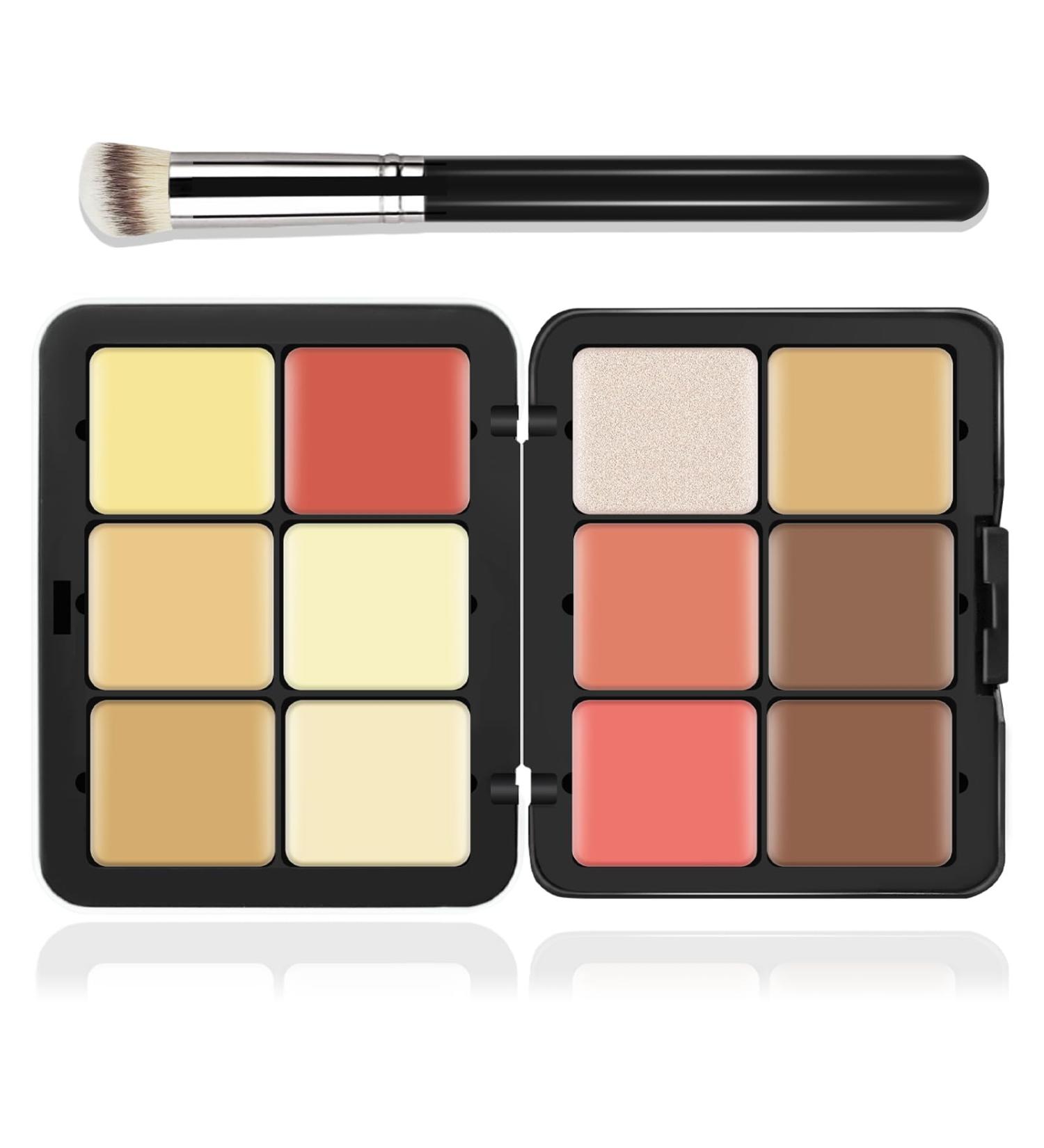 12 Colors Cream Makeup Palette for Cheeks - Blush Contour Concealer & Highlighter - Waterproof & Long-Lasting with Brush - Multi-functional Face Palette (Set #05 - Buy Online on GoSupps.com