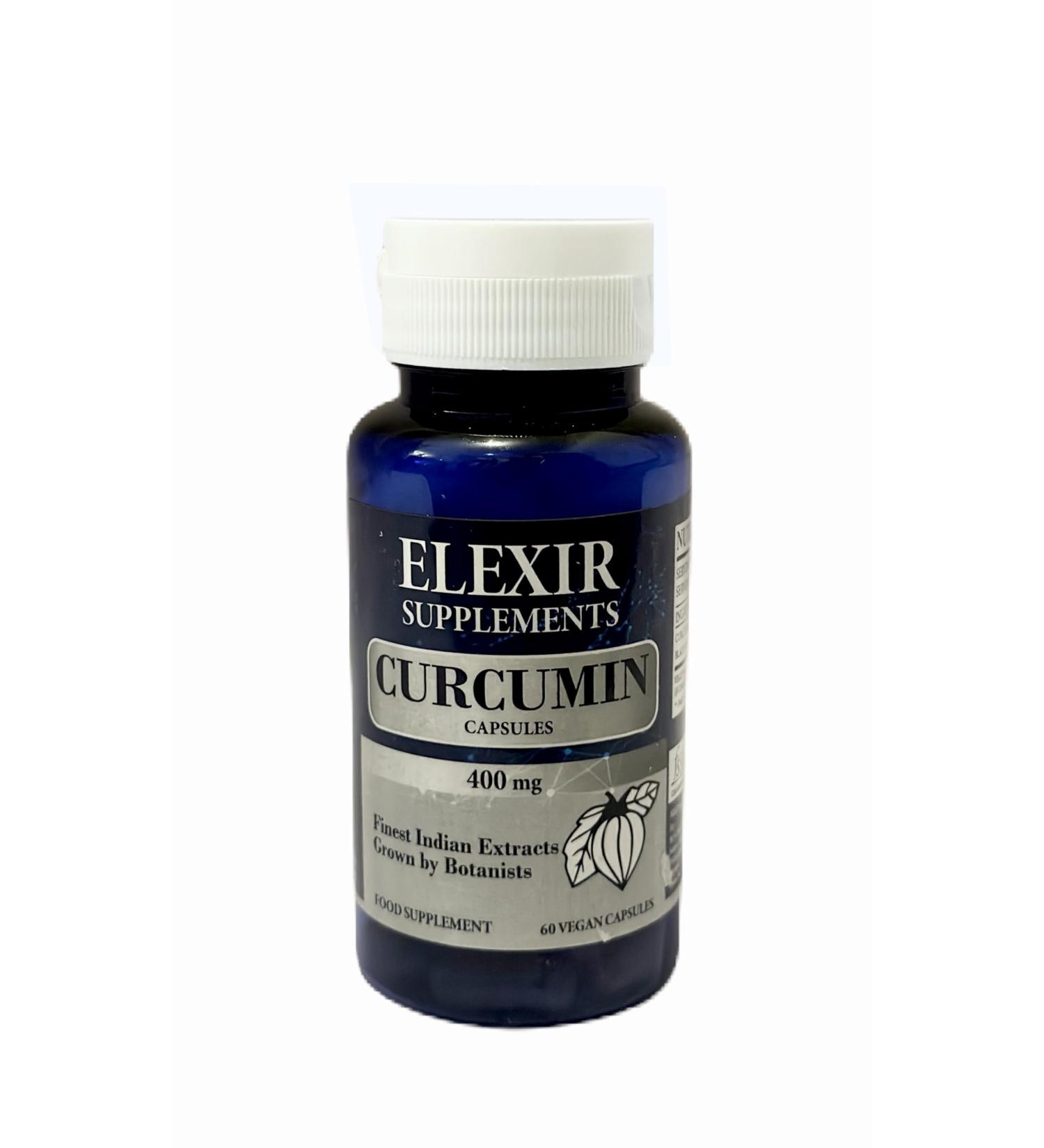 ELEXIR SUPPLEMENTS Organic Turmeric Curcumin Capsules High Strength - Best Curcumin Herbal Supplements 400mg/Serving - 60 Vegan Capsules (1 Month Supply) with Active Black Pepper & Curcumin Extract