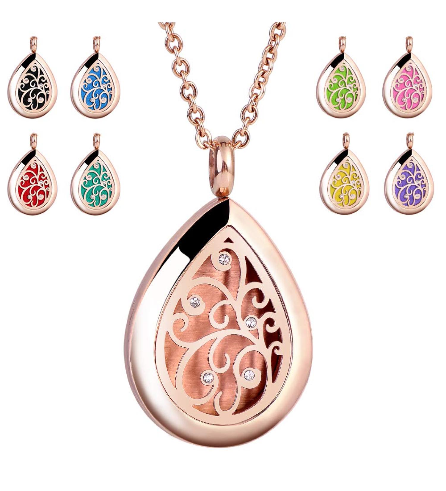 Rose Gold Aromatherapy Essential Oil Diffuser Necklace - Stainless Steel Pendant Locket for Women & Moms - Perfect Gift Jewelry - Buy Online on GoSupps.com