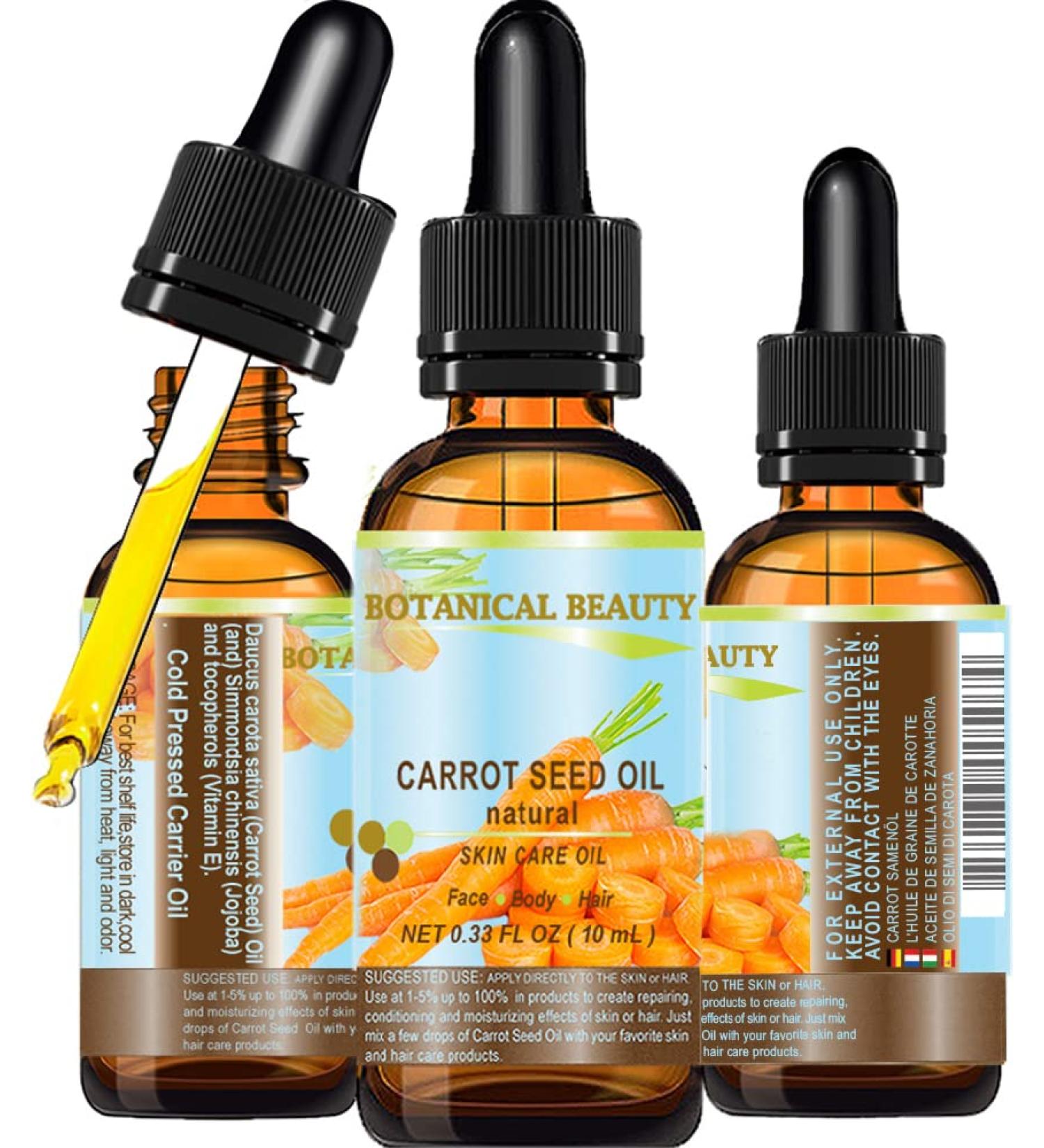 Botanical Beauty Carrot Seed Oil 100% Natural Cold Pressed 10ml - Skin, Body, Hair, Lip Care - Rejuvenates and Regenerates Skin Tissues - Buy Online on GoSupps.com