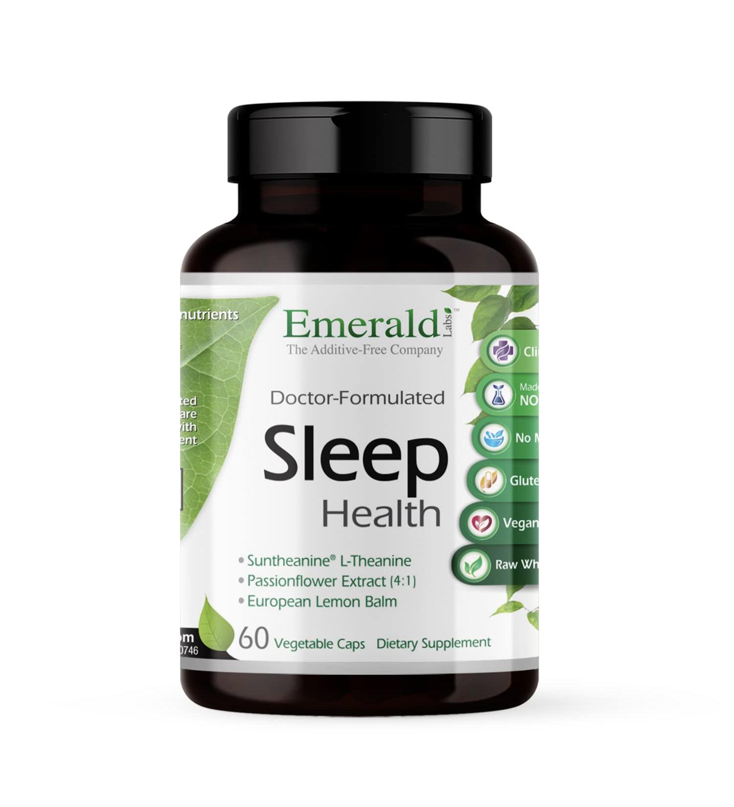 Emerald Labs Sleep Health - Sleep Support Supplement with Suntheanine L-Theanine Melatonin European Lemon Balm & Passionflower - Gluten Free Vegan - 60 Vegetable Capsules (Up to 30-Day Supply) - Buy Online on GoSupps.com