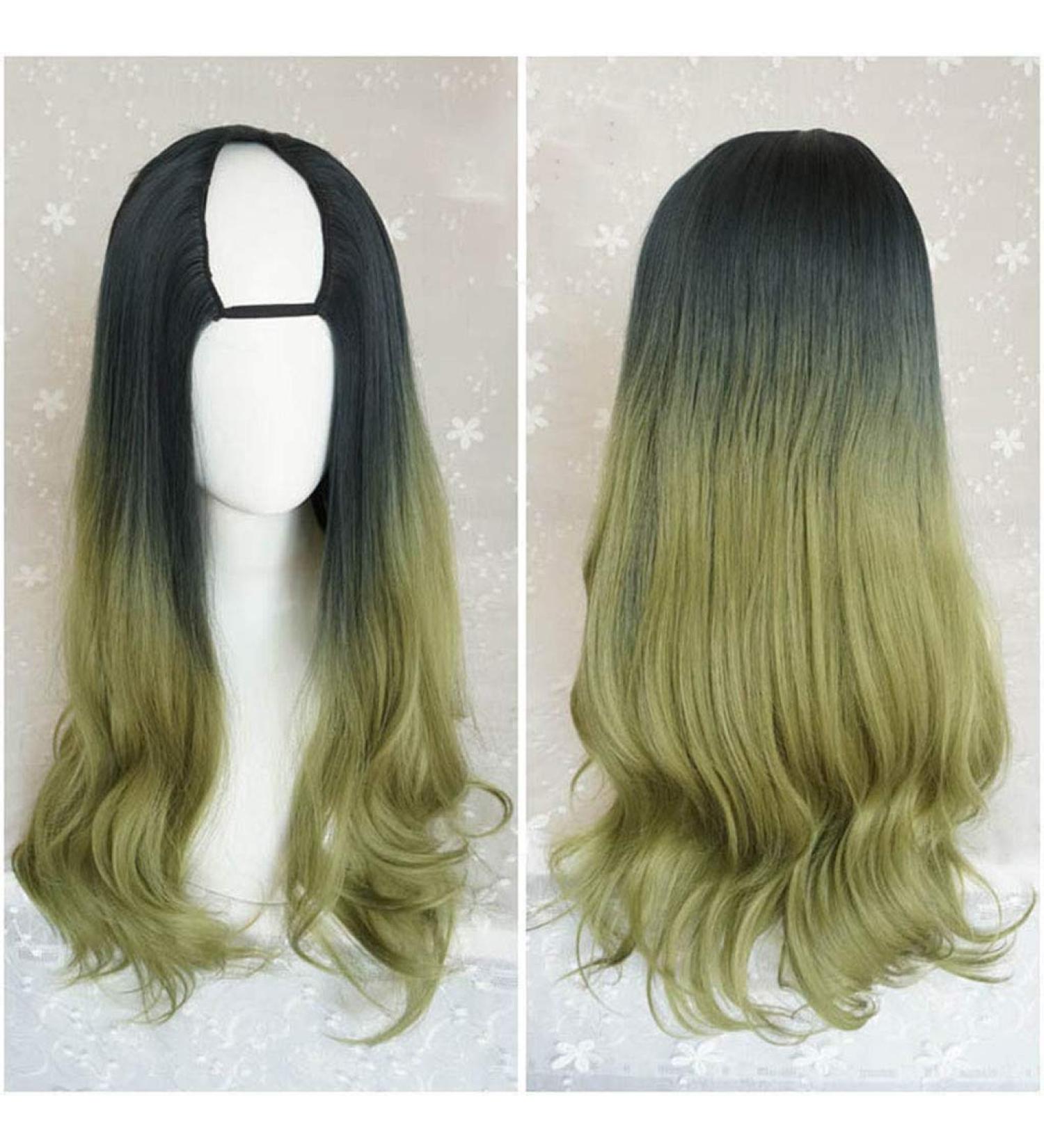 GJBXP Harajuku Fashion Long Wavy Curly U-Shaped Wig - 28in Heat Resistant Synthetic Gradient Hair for Girls - Buy Online on GoSupps.com