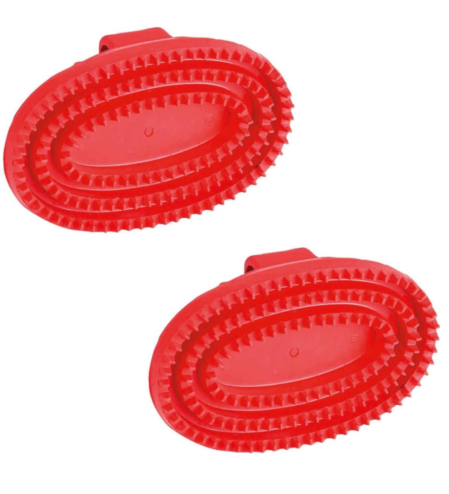 Kerbl rubber curry comb oval made of hard rubber - RED - double pack - 2 pieces