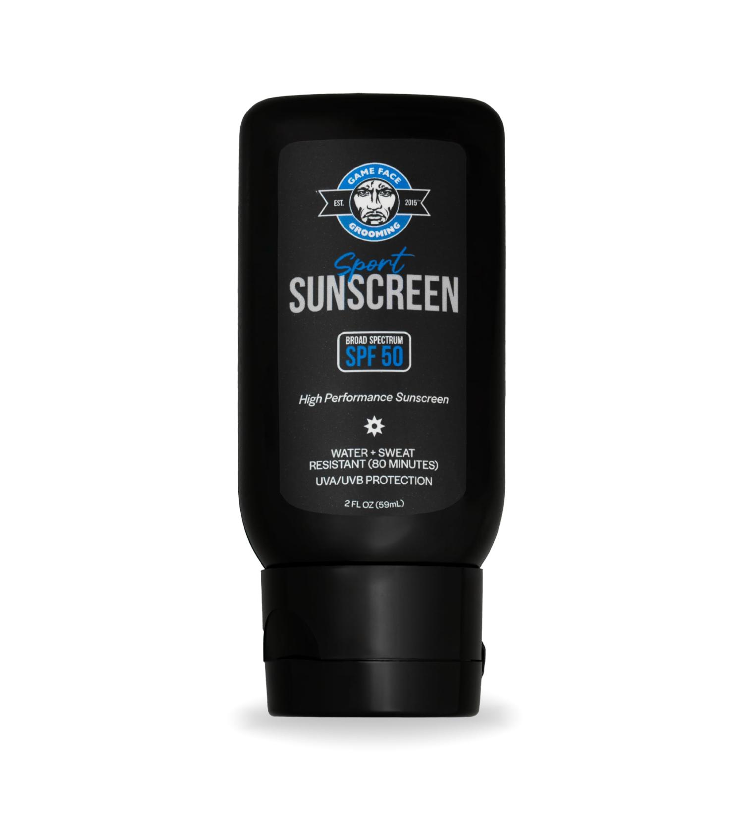 Game Face Sport Sunscreen SPF 50+ Broad-Spectrum Sunblock UVA/UVB Protection Water & Sweat Resistant Lightweight & Non-Greasy Formula Travel Friendly - 2 fl oz - Buy Online on GoSupps.com