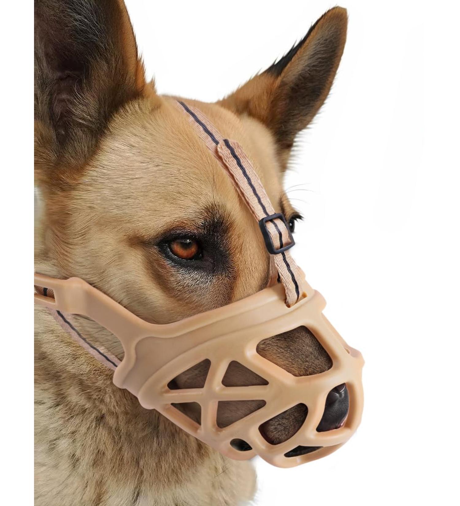 Mayerzon Breathable Dog Muzzle - Stops Biting Barking & Chewing - X-Large Brown for Small Medium & Large Dogs - Ideal for Aggressive Breeds - Buy Online on GoSupps.com