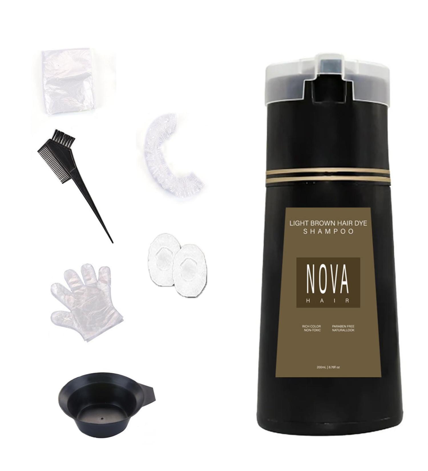 Hair Dye Shampoo Nova Hair Instant Dye Shampoo Trynova Hair Shampoo Hair Color Shampoo for Hair (Light Brown) - Buy Online on GoSupps.com