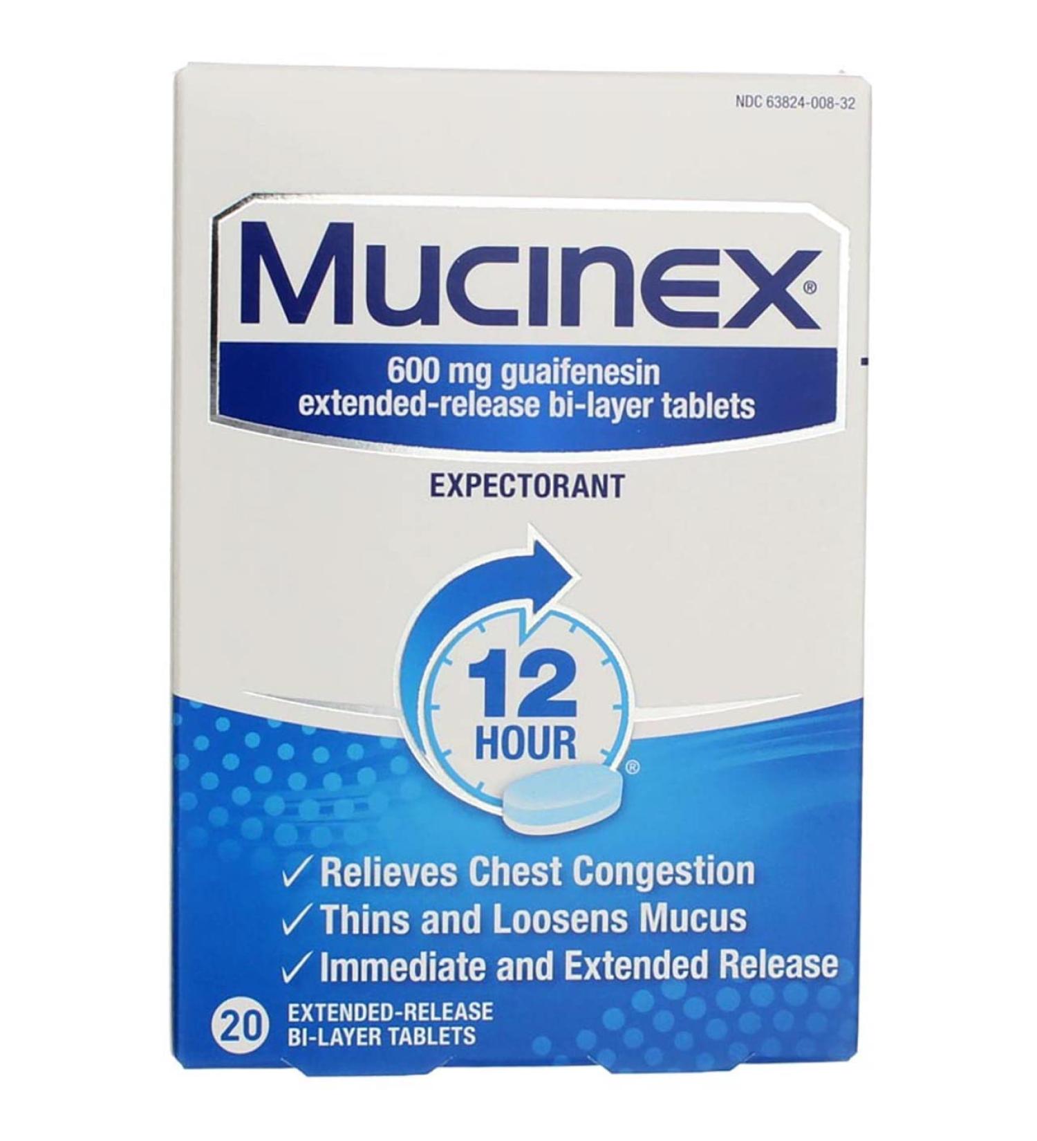 Mucinex Expectorant 12-Hour Extended Release Tablets - 20ct, 600mg Guaifenesin for Chest Congestion Relief - Buy Online on GoSupps.com